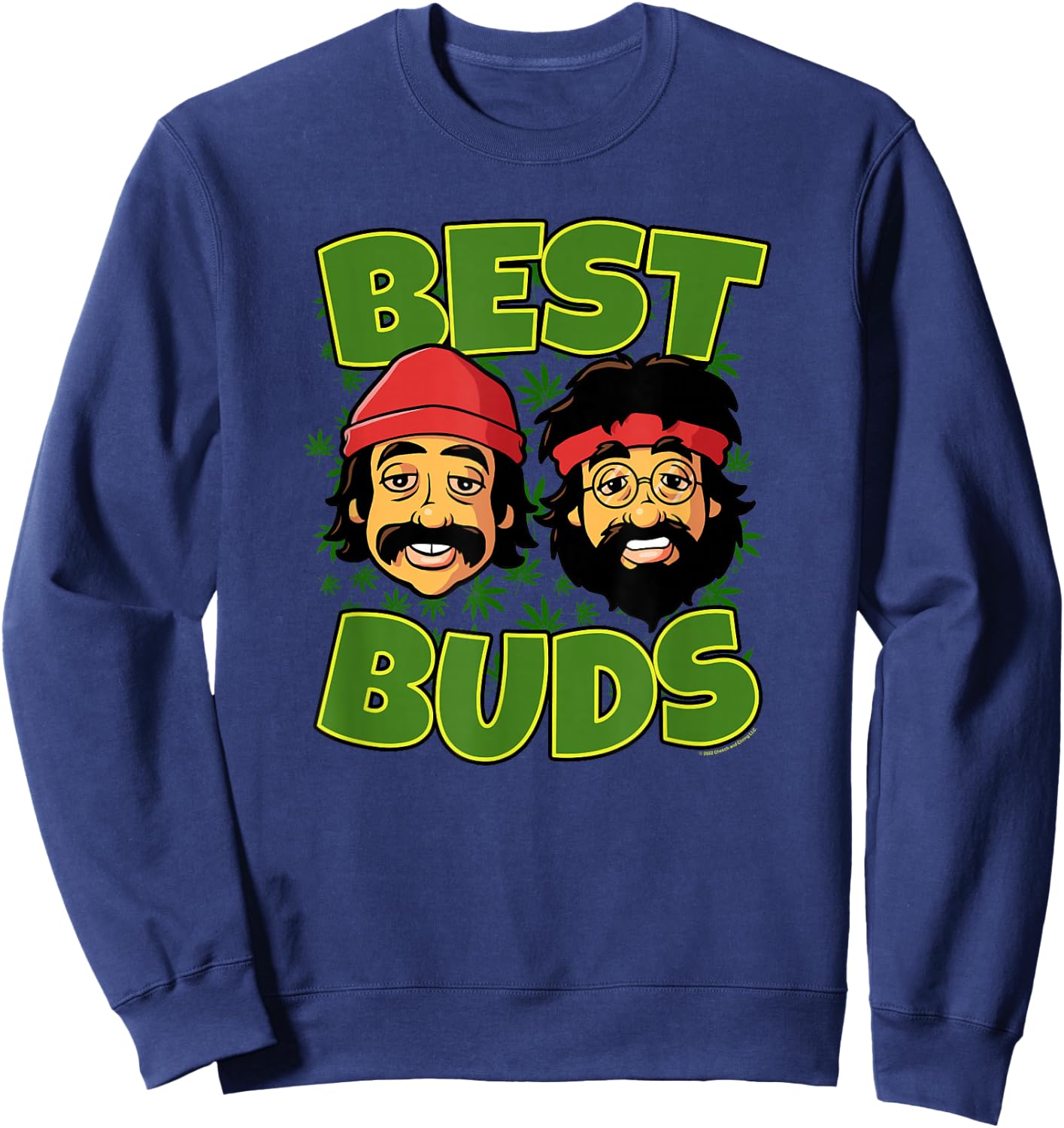 Cheech & Chong Best Buds Cartoon Heads Weed Background Sweatshirt - Sweatshirt | Navy