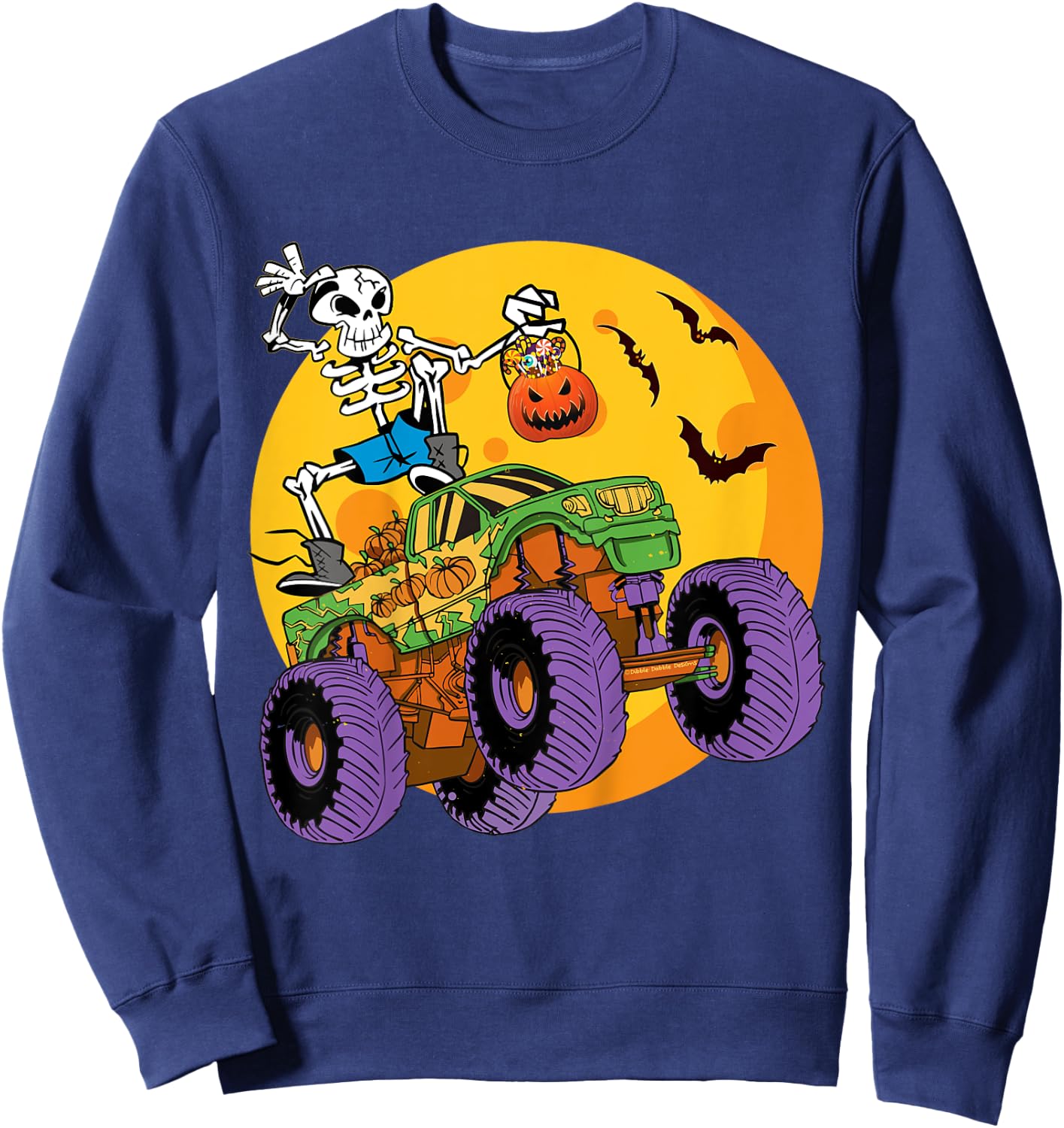 Kids Skeleton Monster Truck Trick Treat Halloween Monster Truck Sweatshirt - Sweatshirt | Navy