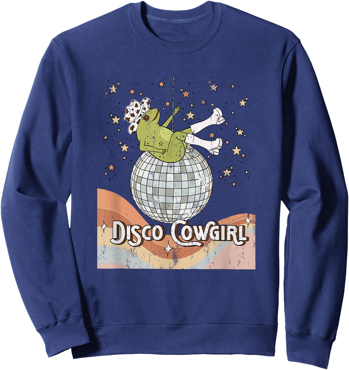 Retro Disco cowgirl, Space Cowgirl, Disco Party frog Cowboy Sweatshirt - Sweatshirt | Navy