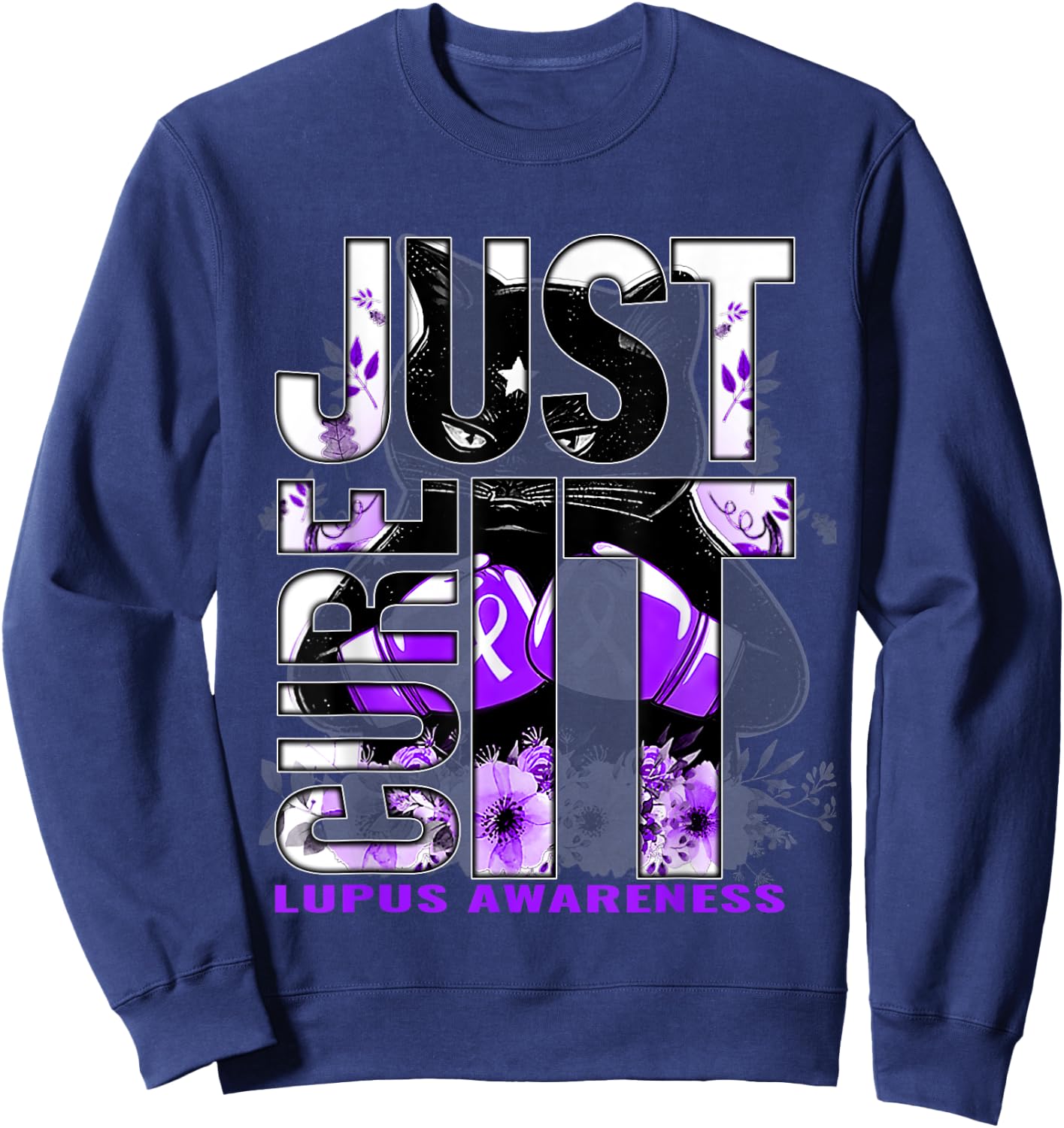 Just Cure It Lupus Awareness Purple Cat Men Women Sweatshirt - Sweatshirt | Navy
