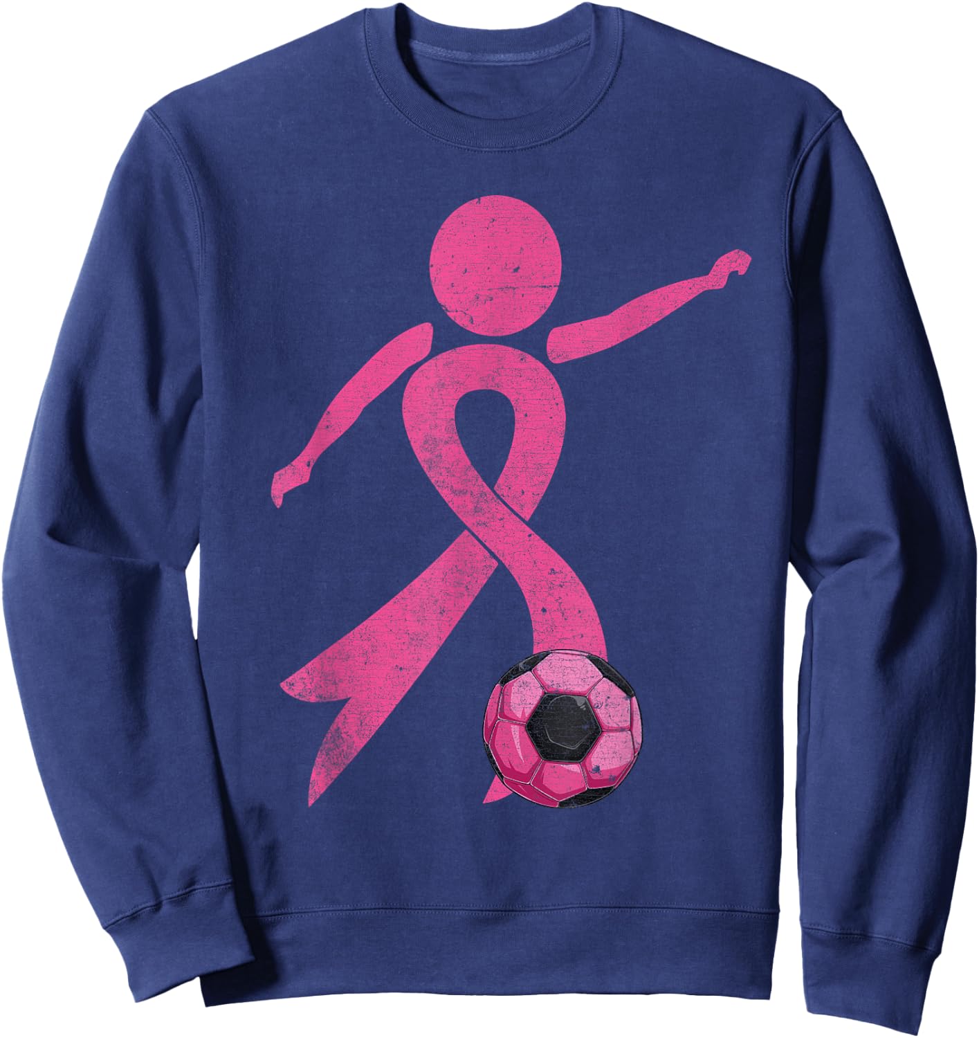Retro Soccer Pink Ribbon Breast Cancer Awareness Sport Sweatshirt - Sweatshirt | Navy