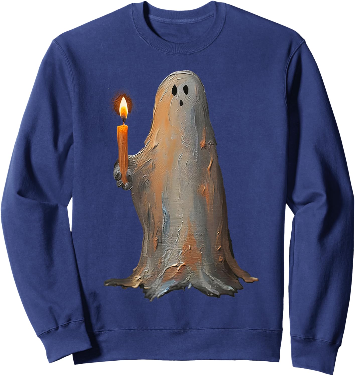 Halloween Ghost Holding Candle Spooky Sweatshirt - Sweatshirt | Navy