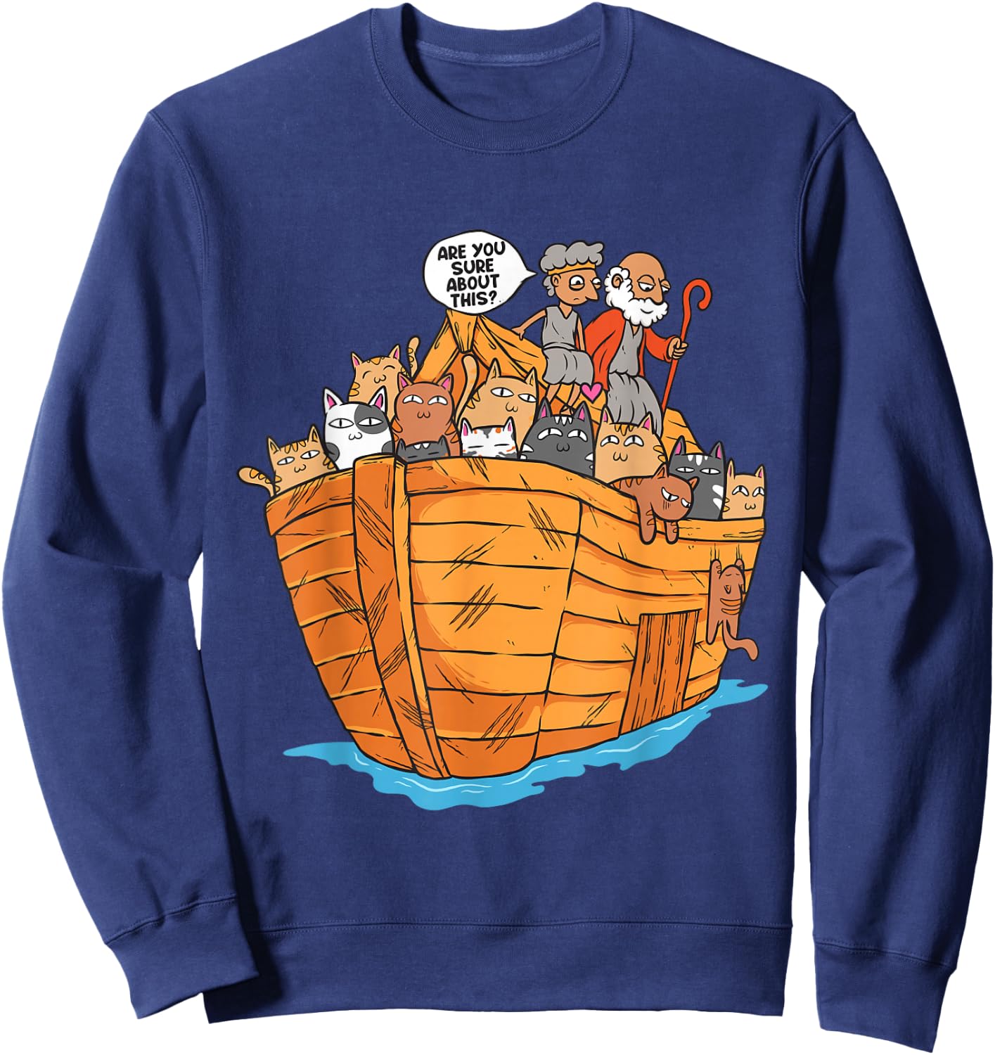Noah's Ark Boat with Cats Religious Christian Cat Lover Sweatshirt - Sweatshirt | Navy
