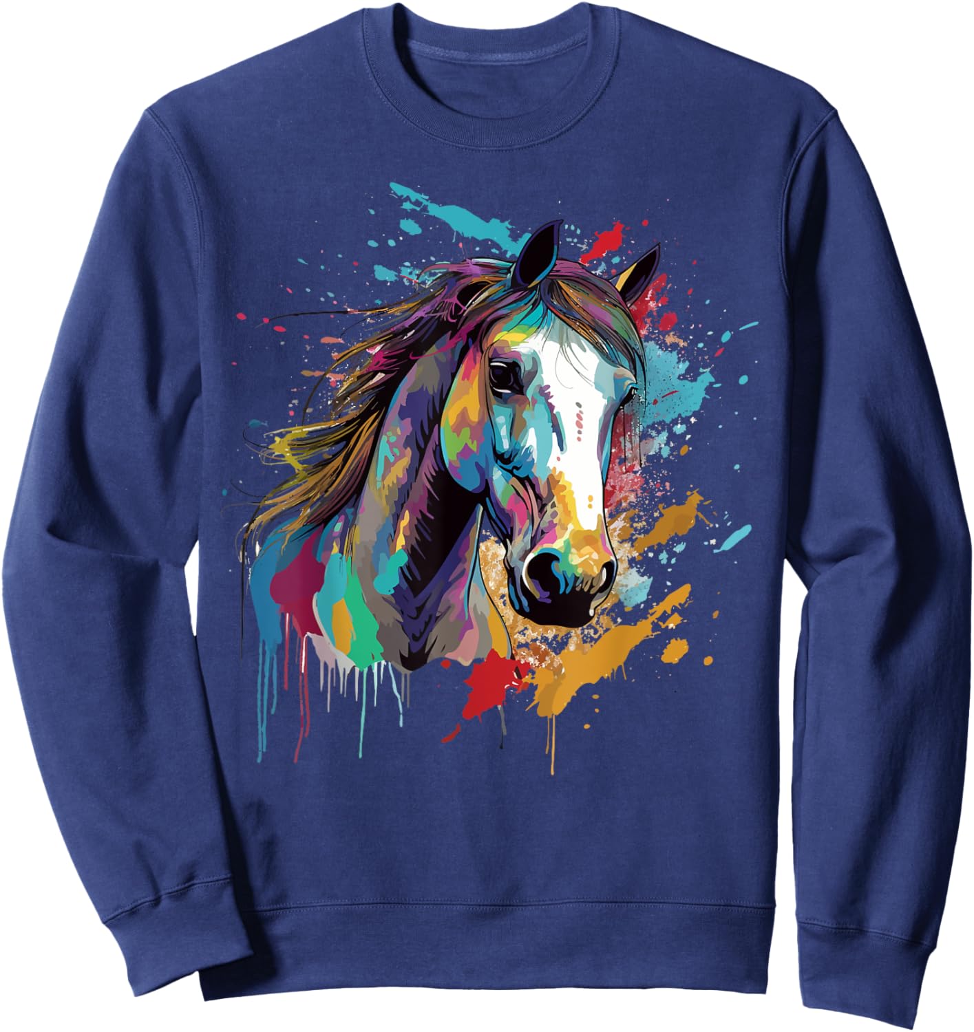 Colorful Splash Art Kuda Padi Horse Lover Sweatshirt - Sweatshirt | Navy