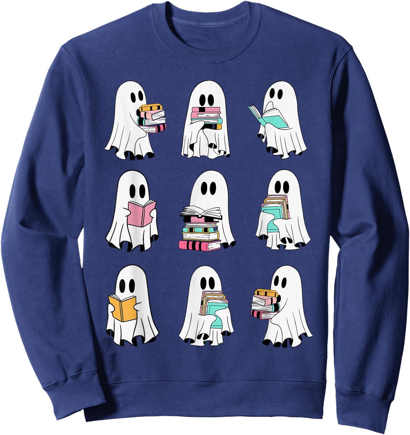 Ghost Reading Books Spooky Librarian Teacher Women Sweatshirt - Sweatshirt | Navy
