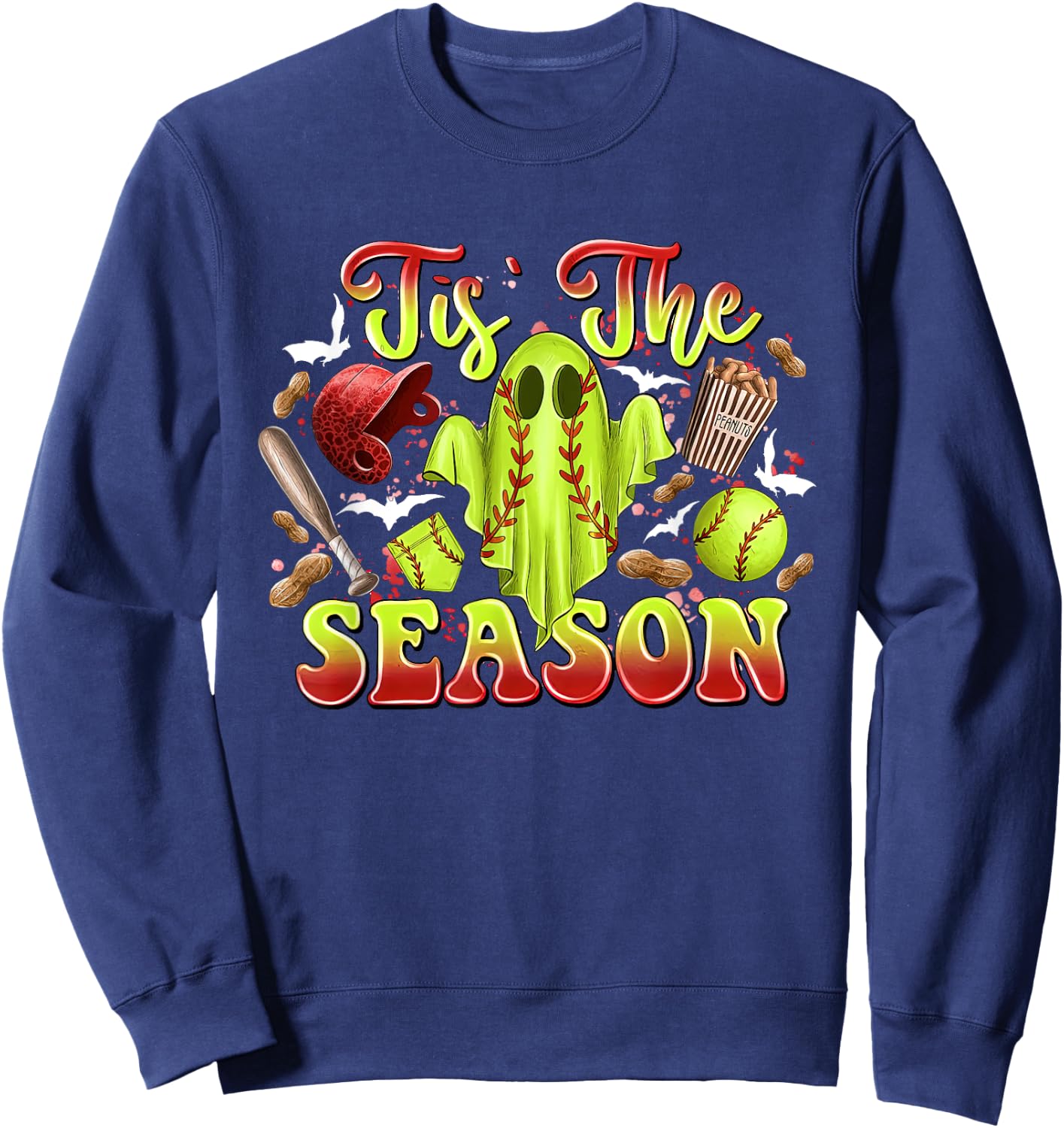 Spooky Softball Ghost Costume Funny Halloween Tis The Season Sweatshirt - Sweatshirt | Navy