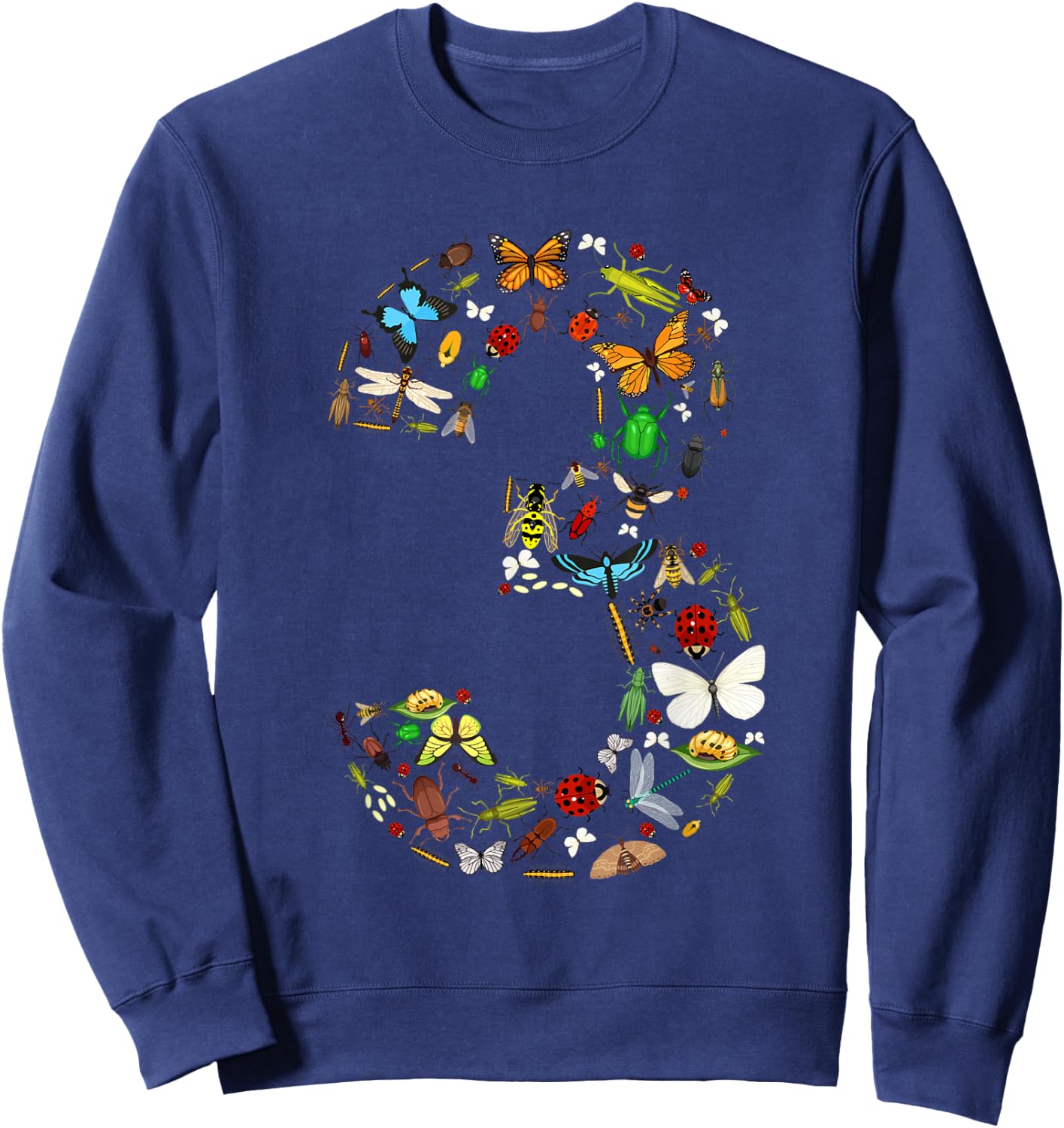 3 Years Old Three Bug 3rd Birthday Bugs Insects Boy Girl Sweatshirt - Sweatshirt | Navy