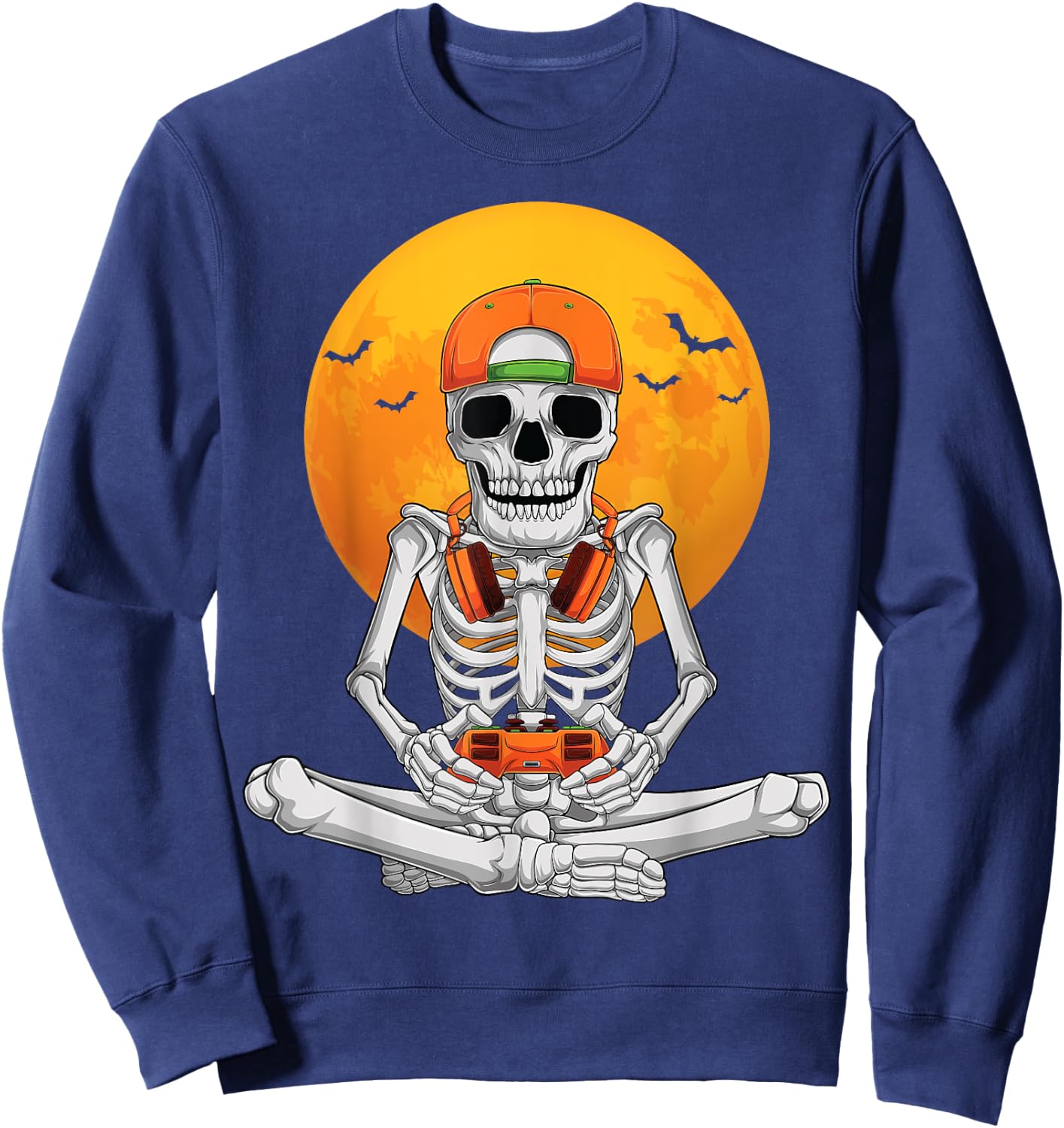 Halloween skeleton gamer video gaming boys men kids teens Sweatshirt - Sweatshirt | Navy