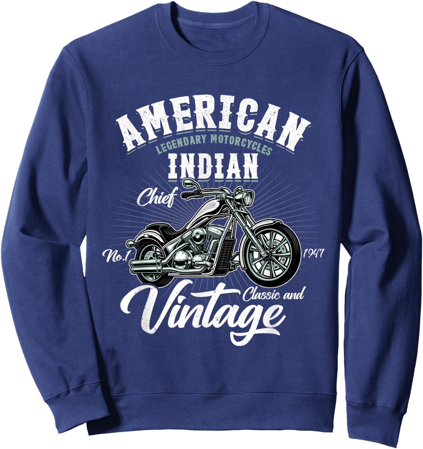 Vintage Retro Old Biker American Motorcycle Indian Motocross Sweatshirt - Sweatshirt | Navy