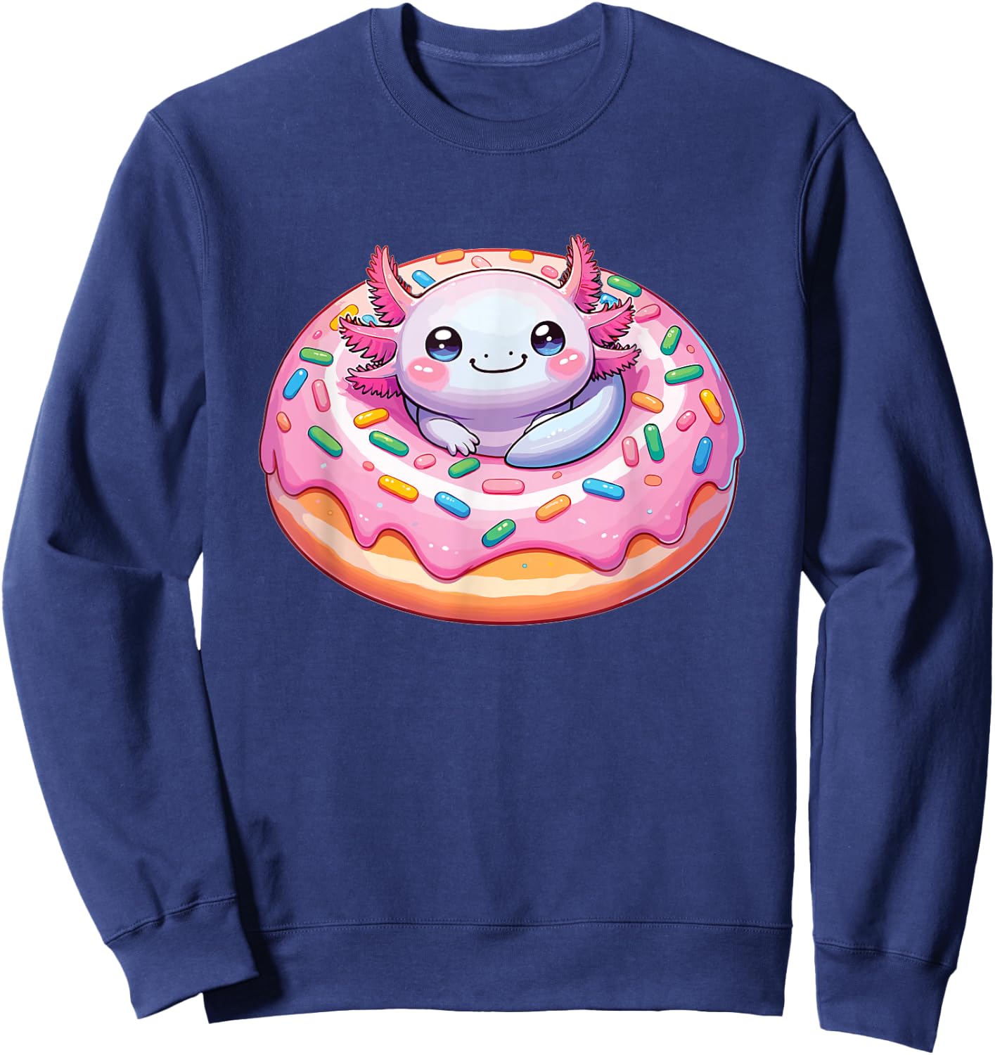 Axolotl In Sweet Donut Funny Axolotl Fast Food Sweatshirt - Sweatshirt | Navy