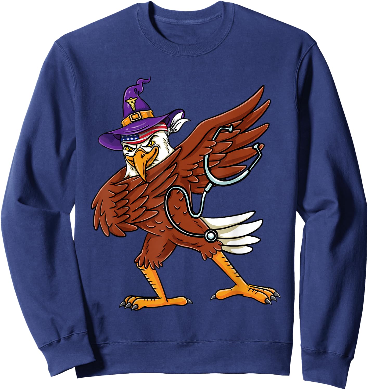 Dabbing Witch Eagle Nurse Halloween Sweatshirt - Sweatshirt | Navy