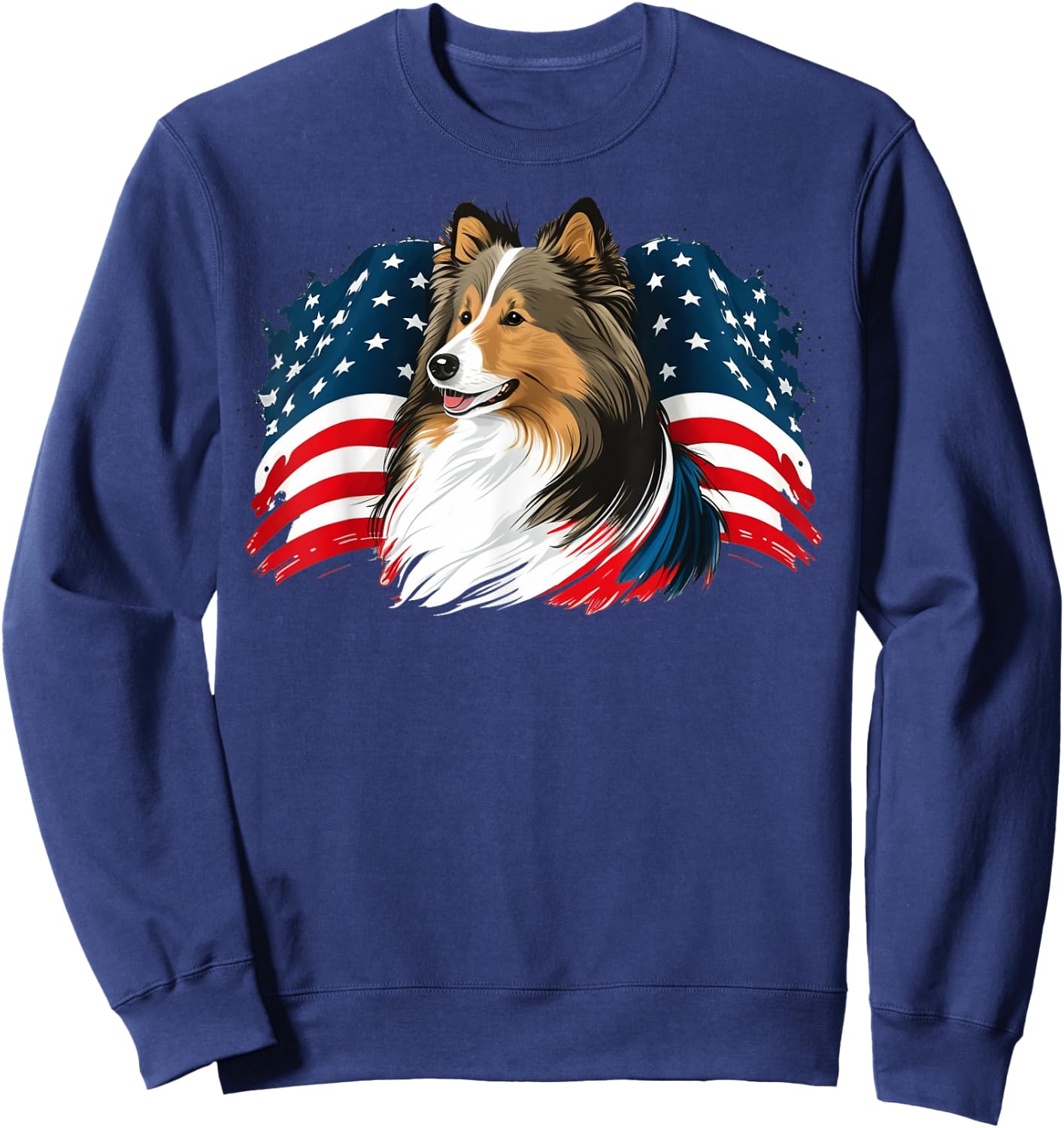 USA 4th Of July Sheltie Patriotic American Shetland Sheepdog Women Kids Men Sweatshirt - Sweatshirt | Navy