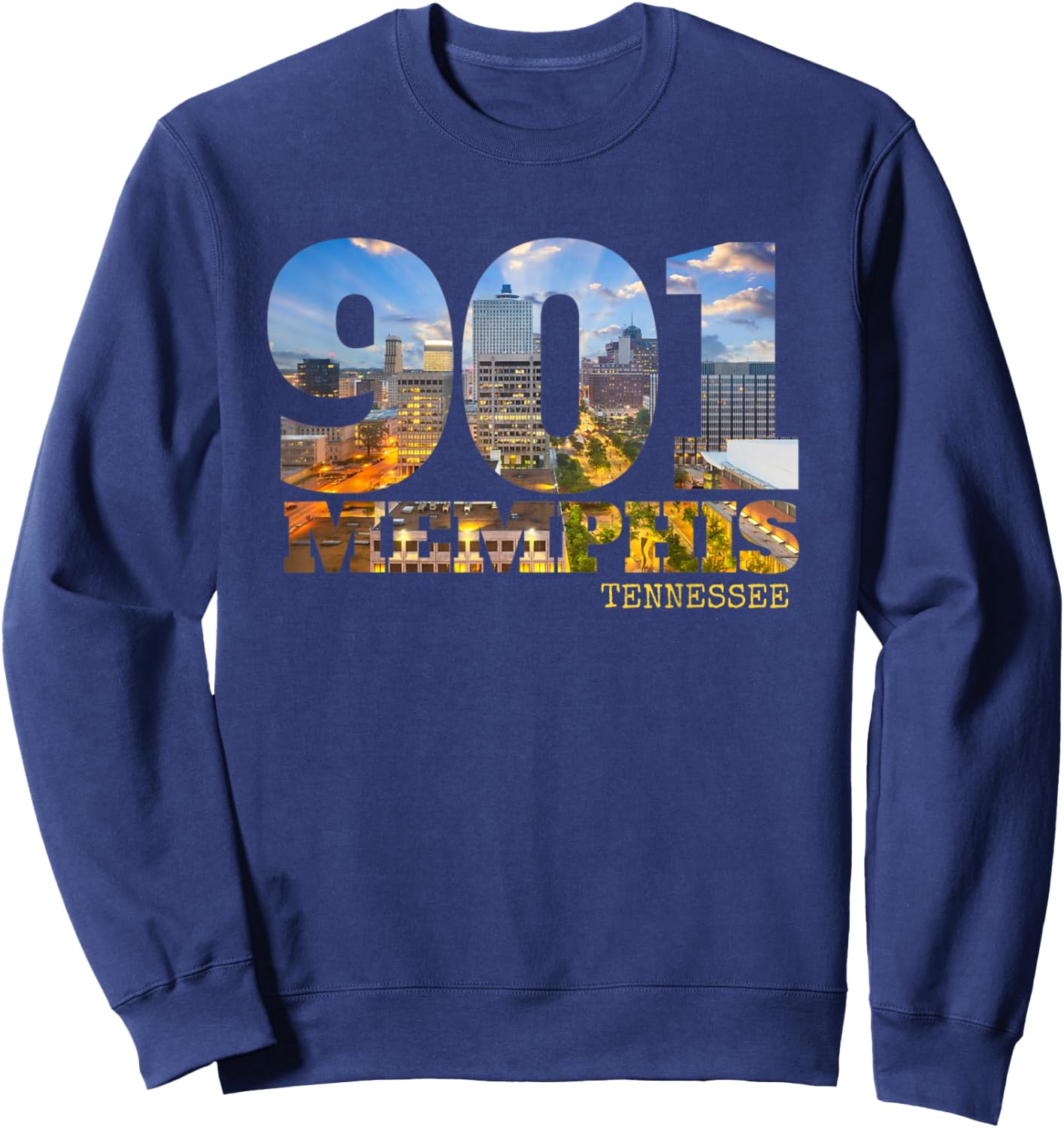 Area Code 901 Memphis Tennessee Skyline Art Tennesseean Town Sweatshirt - Sweatshirt | Navy