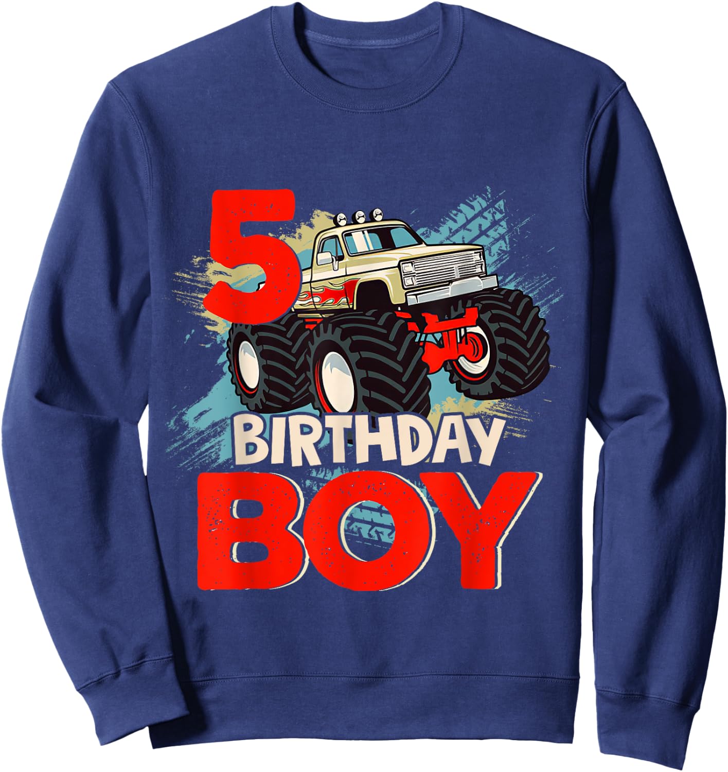 5 Year Old 5th Birthday Boy Monster Truck Car Sweatshirt - Sweatshirt | Navy