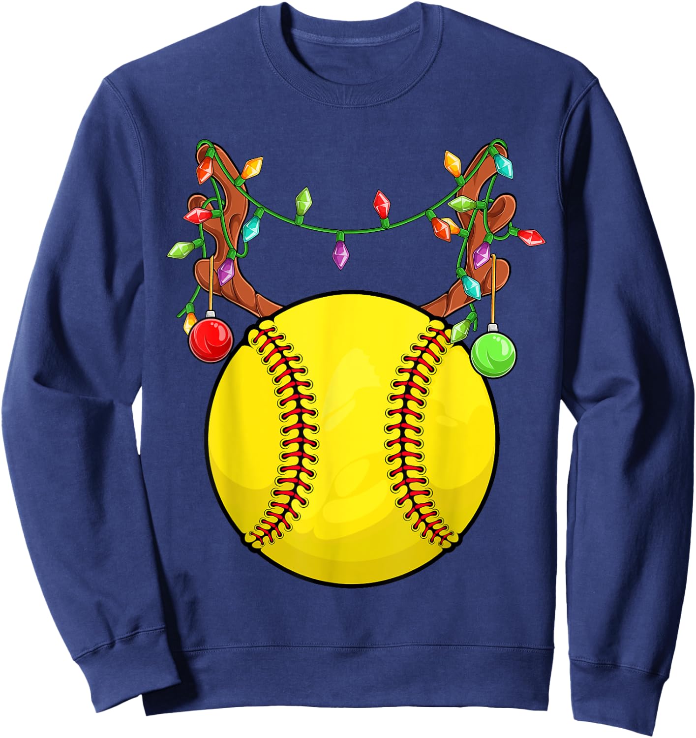Softball Ball Reindeer Antler Christmas Ornament Pajama Teen Sweatshirt - Sweatshirt | Navy