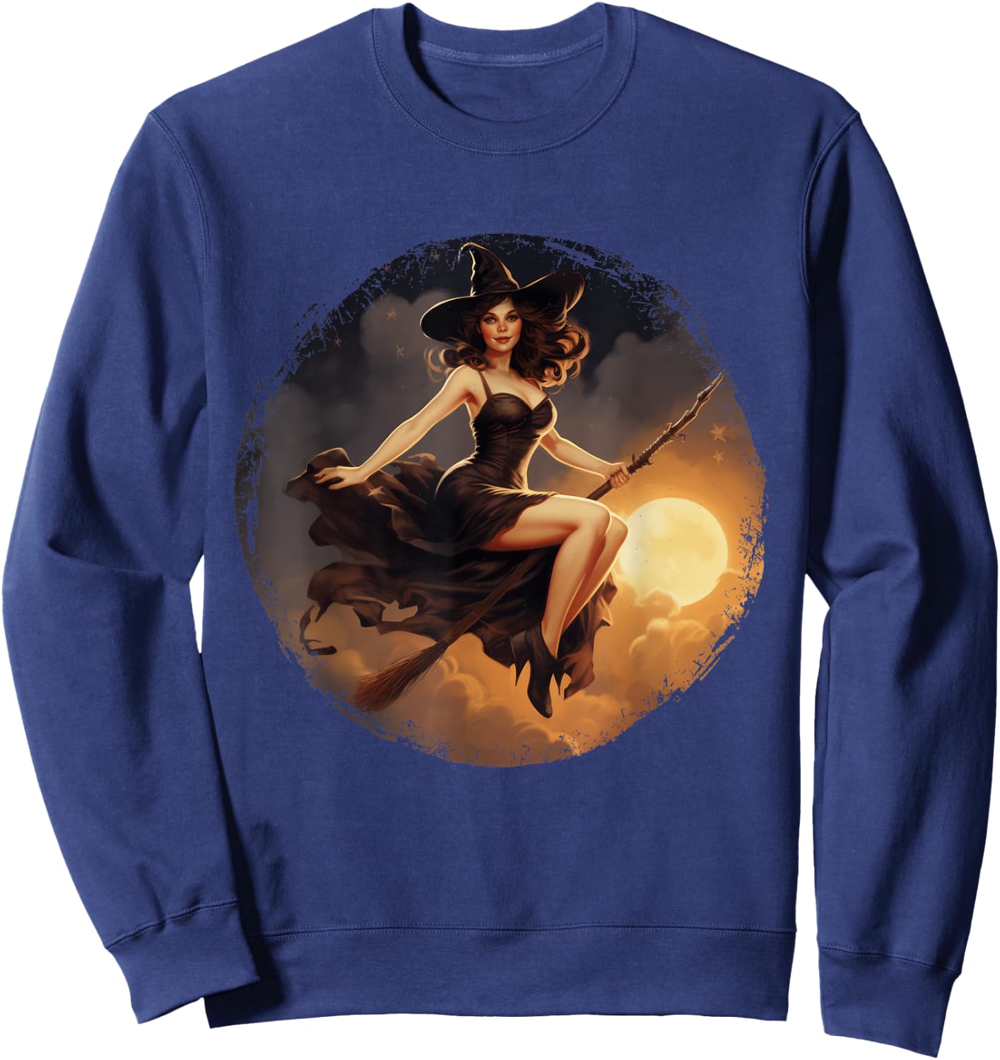 Vintage Pin Up Witch Witchy Woman Halloween Pinup Girl Sweatshirt - Sweatshirt | Navy