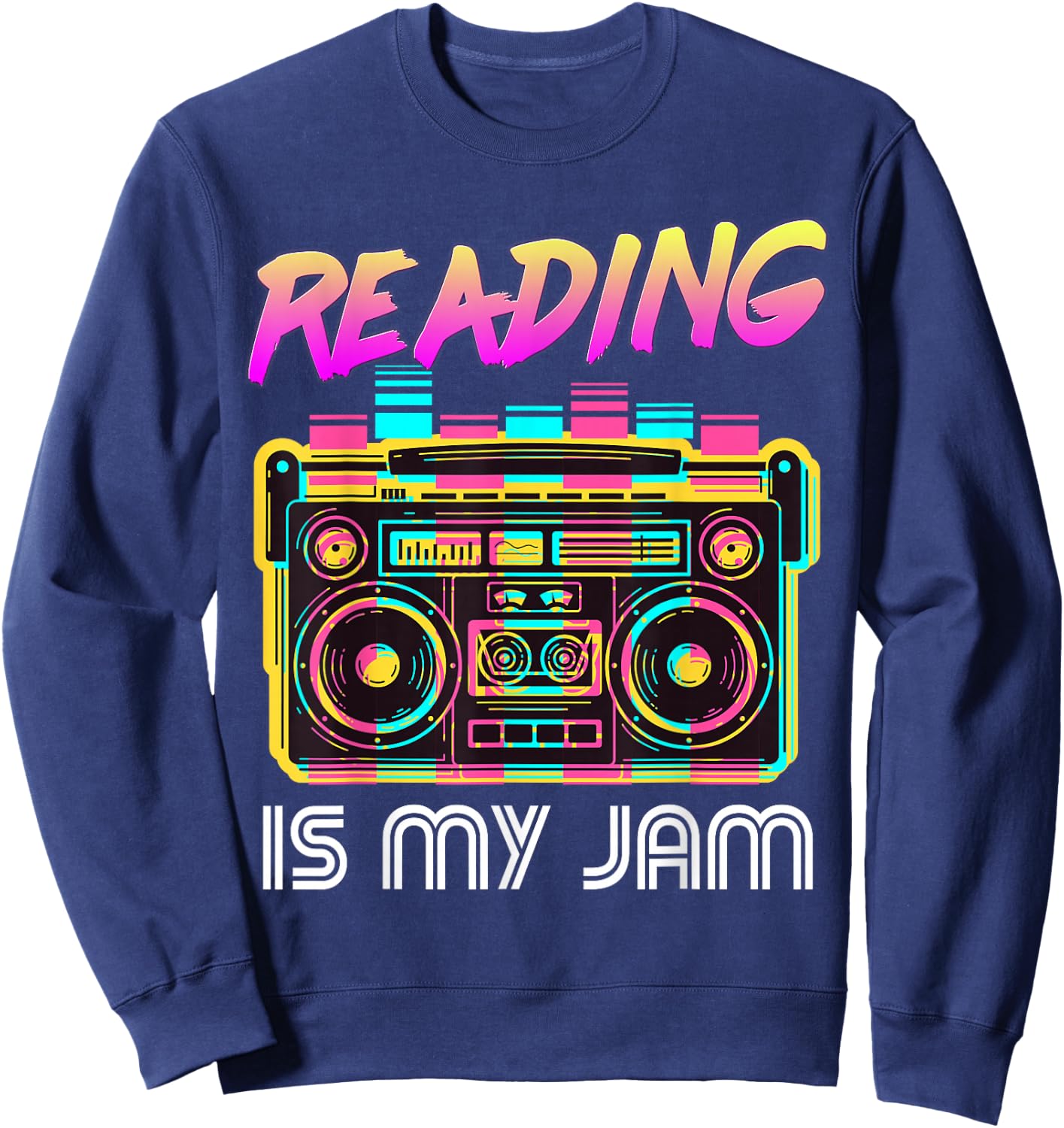 Back to School Retro Reading is My Jam 80s Teacher Boombox Sweatshirt - Sweatshirt | Navy