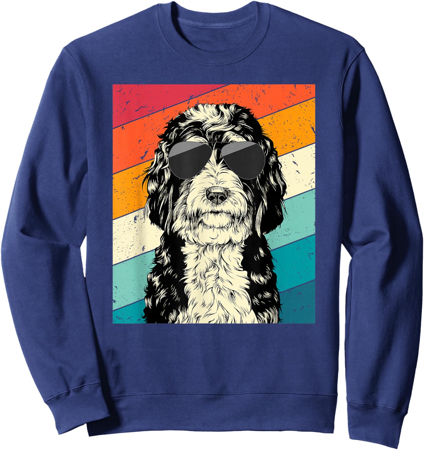 Retro Vintage Bernedoodle with Sunglasses Dog Lovers Small Sweatshirt - Sweatshirt | Navy