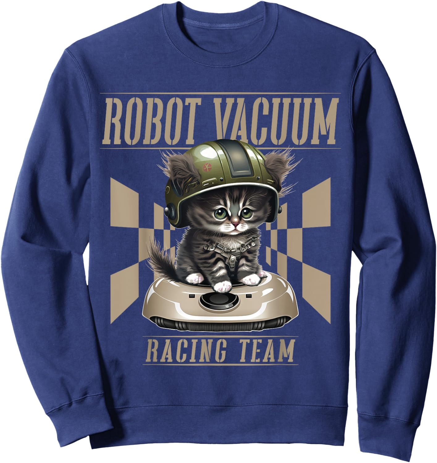 Cat And Robot Vacuum Cleaner Cat Dad Men Women Kids Sweatshirt - Sweatshirt | Navy