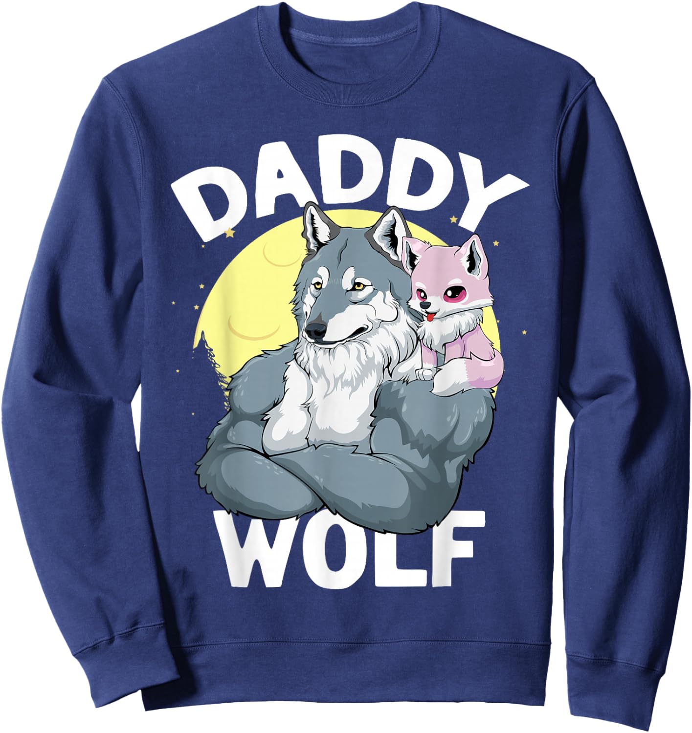 Daddy Wolf with Wolf Dad and Girl Wolf on Fathers Day Sweatshirt - Sweatshirt | Navy