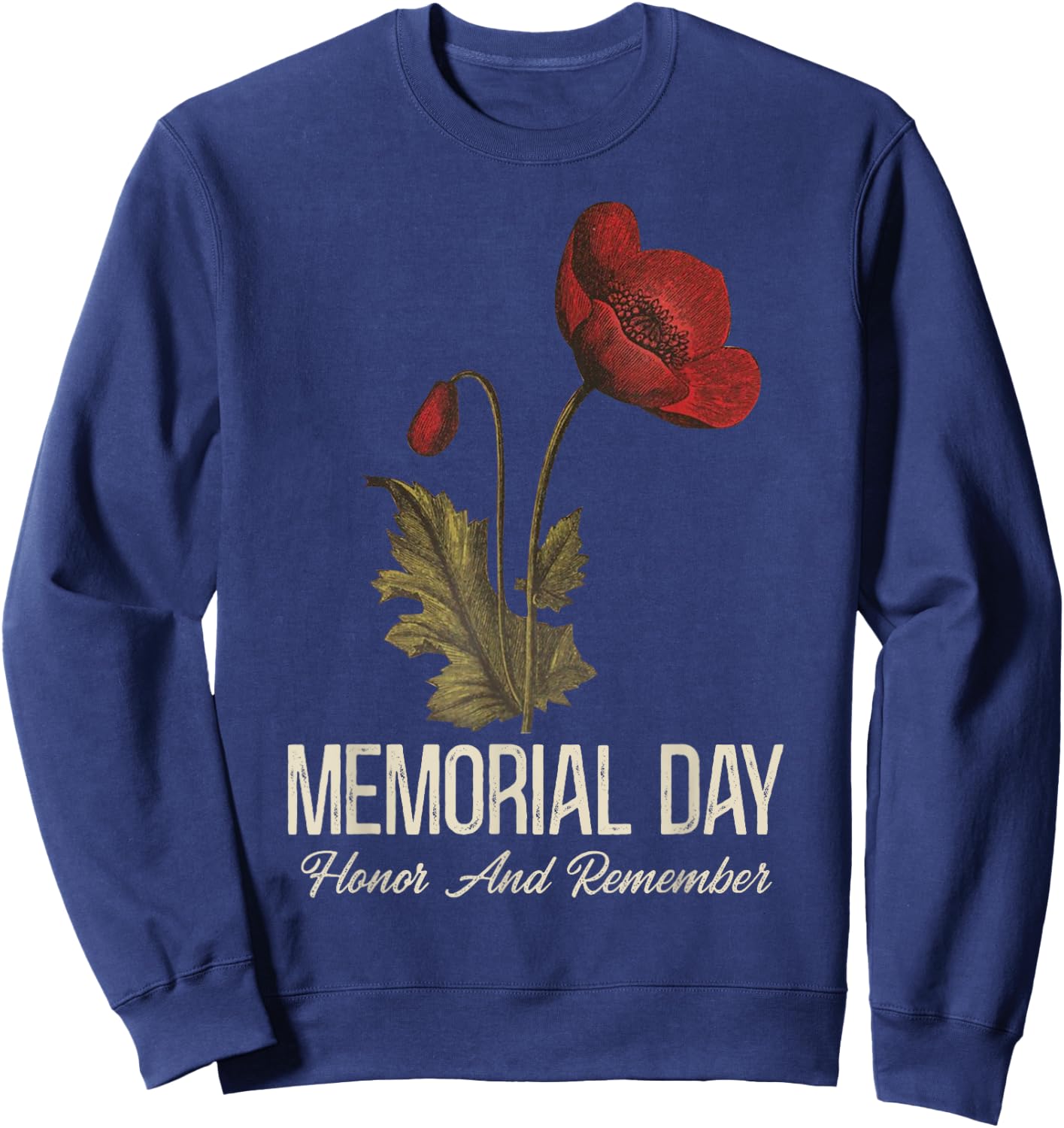 Veterans Day Lest We Forget Red Poppy Flower USA Memorial Sweatshirt - Sweatshirt | Navy