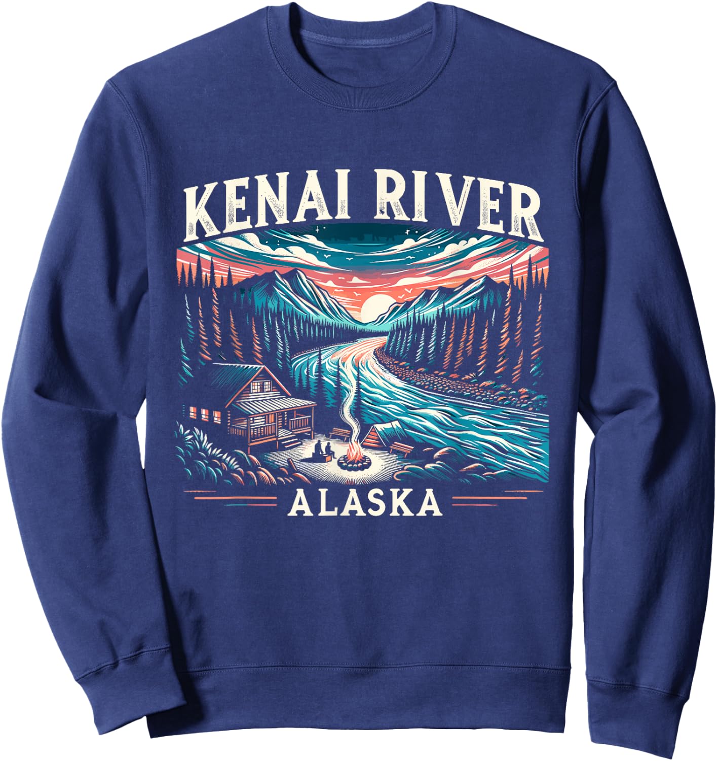 Kenai River Alaska AK Salmon Fishing Camping Hiking Retro Sweatshirt - Sweatshirt | Navy