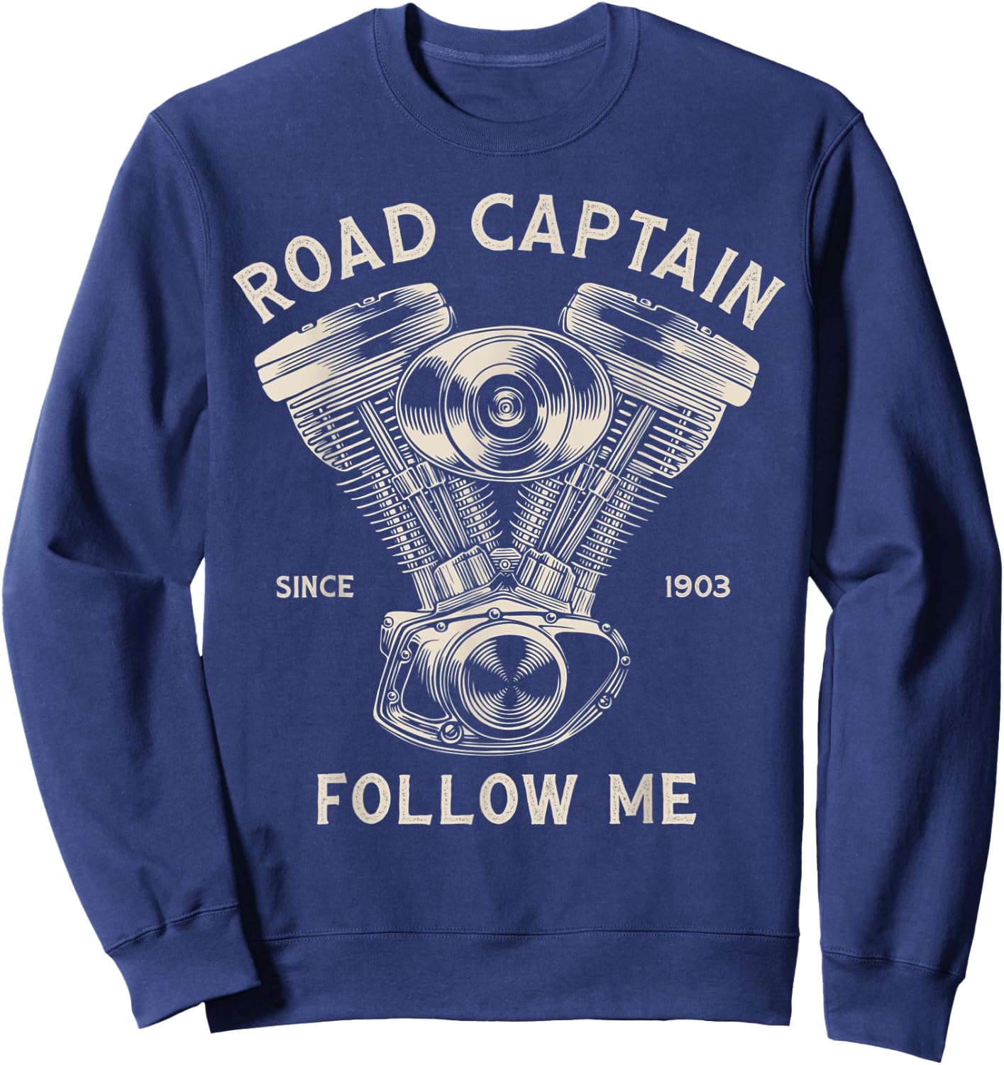Road Captain Follow Me Motorcycle Club Leader Front Print Sweatshirt - Sweatshirt | Navy