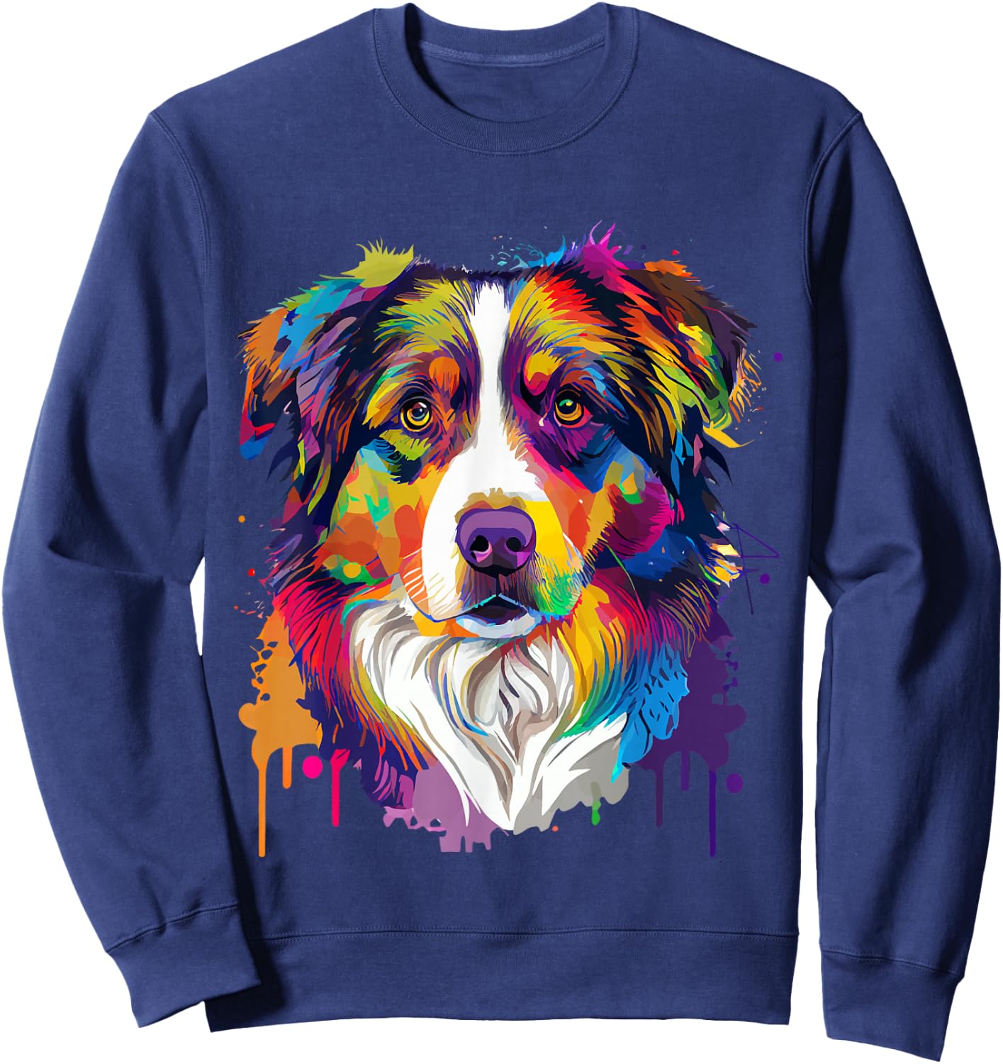 Colorful Australian Shepherd Pop Art Tie Dye Tri Color Sweatshirt - Sweatshirt | Navy