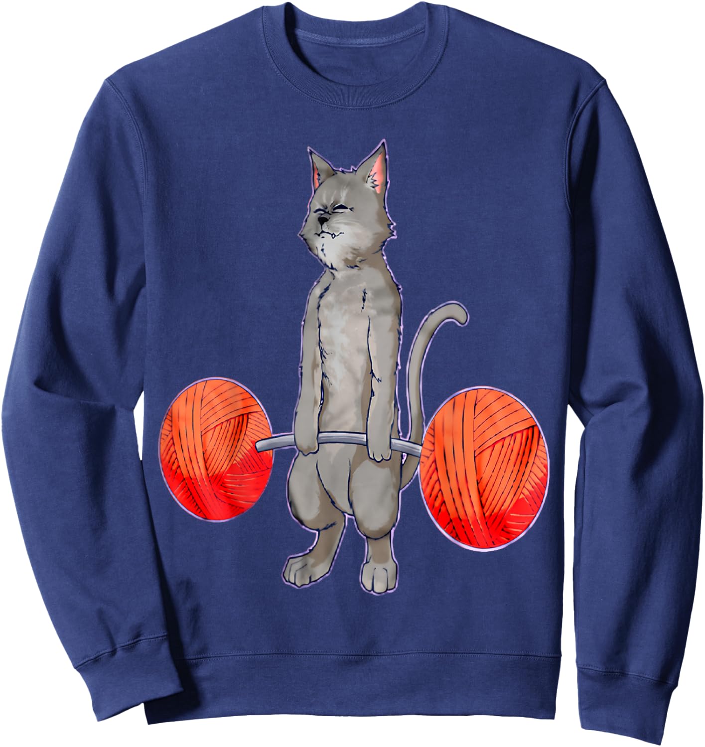 Deadlifting Grey Cat Weightlifting Bodybuilding Fitness Gym Sweatshirt - Sweatshirt | Navy