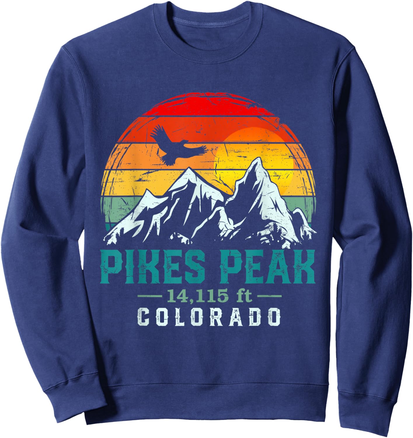 Distressed Pikes Peak Mountain Colorado Retro Hiking Travel Sweatshirt - Sweatshirt | Navy