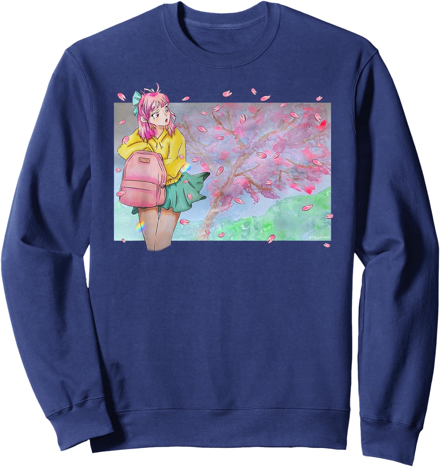 Sakura Watercolor Anime Manga Kawaii Pastel Goth Aesthetic Sweatshirt - Sweatshirt | Navy