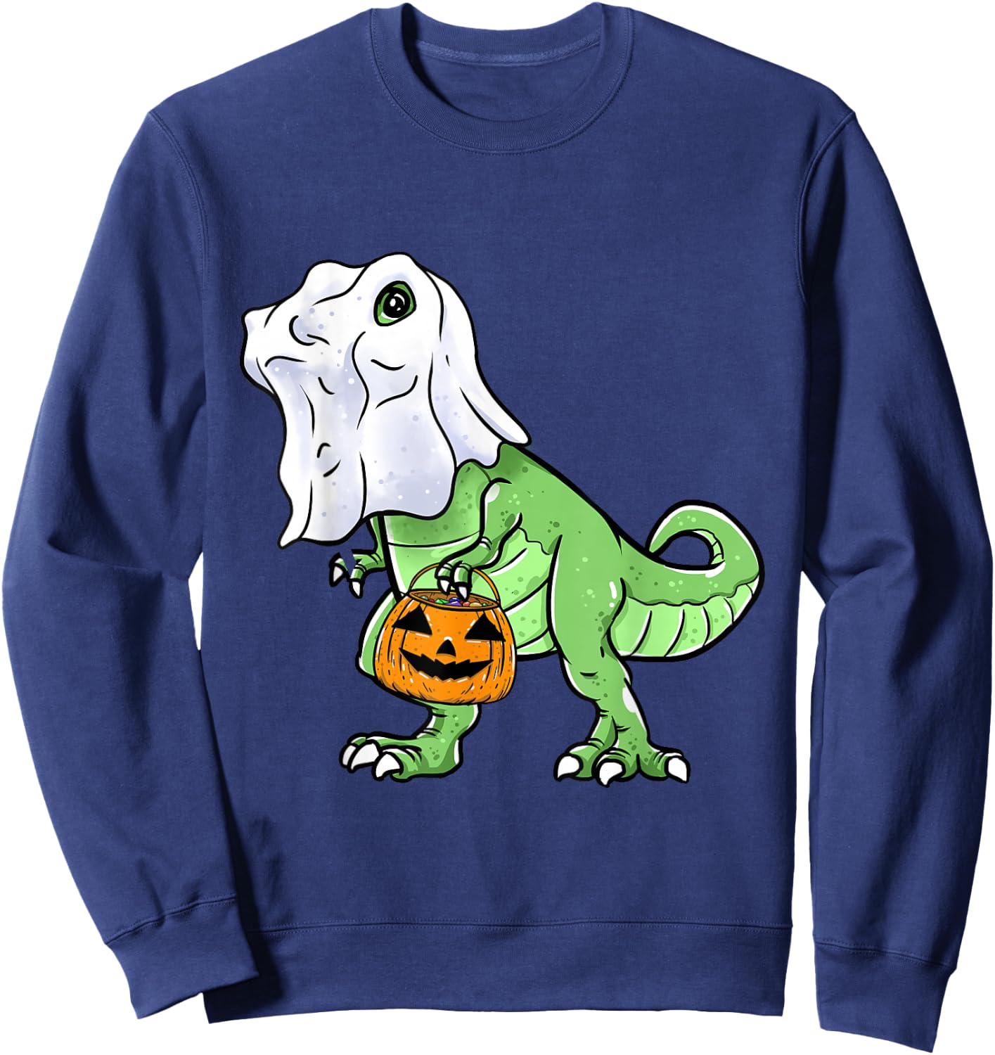 Halloween T Rex Dinosaur Ghost Trick or Treat for Kids Boys Sweatshirt - Sweatshirt | Navy
