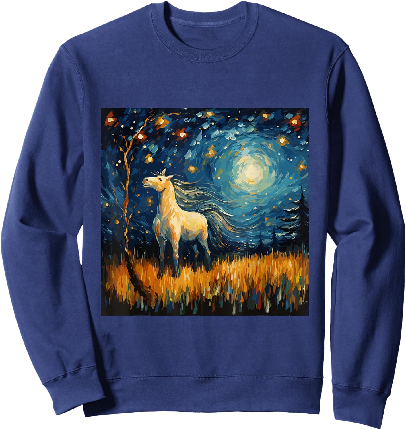 Horse in Starry Night Van Gogh inspired Art for Horses Lover Sweatshirt - Sweatshirt | Navy