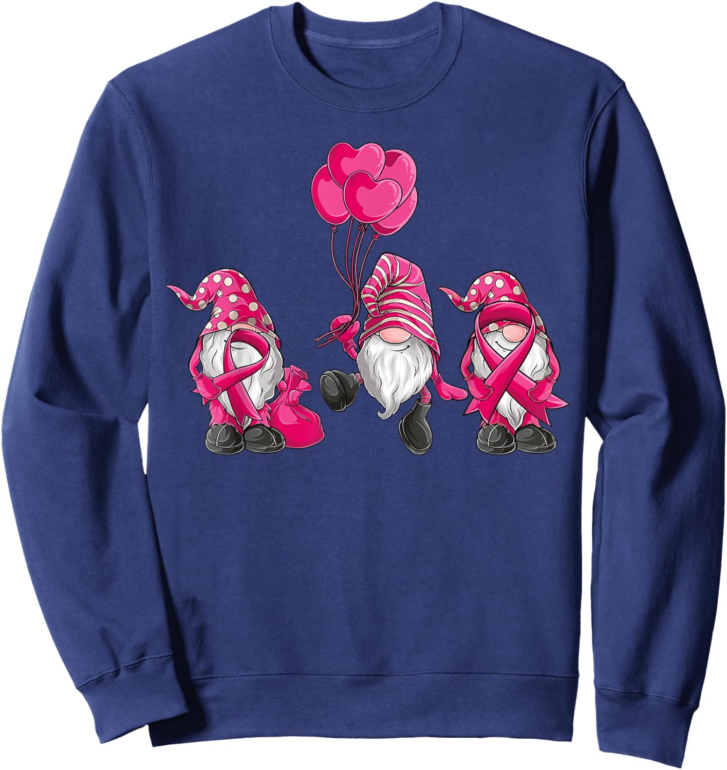 gnomes Breast Cancer Awareness Pink Ribbon women girls Sweatshirt - Sweatshirt | Navy