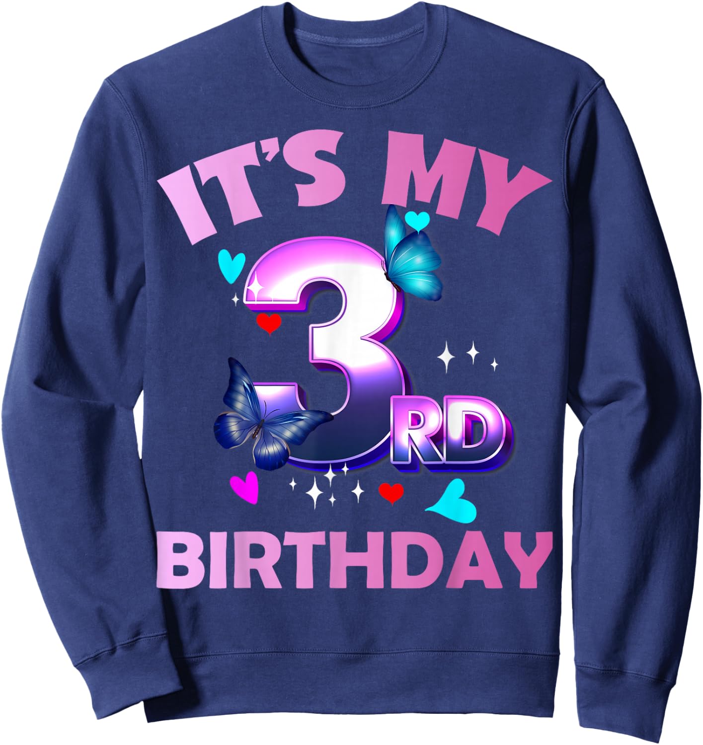Butterflies - Girls and Boys - It´s My 3rd Birthday Sweatshirt - Sweatshirt | Navy