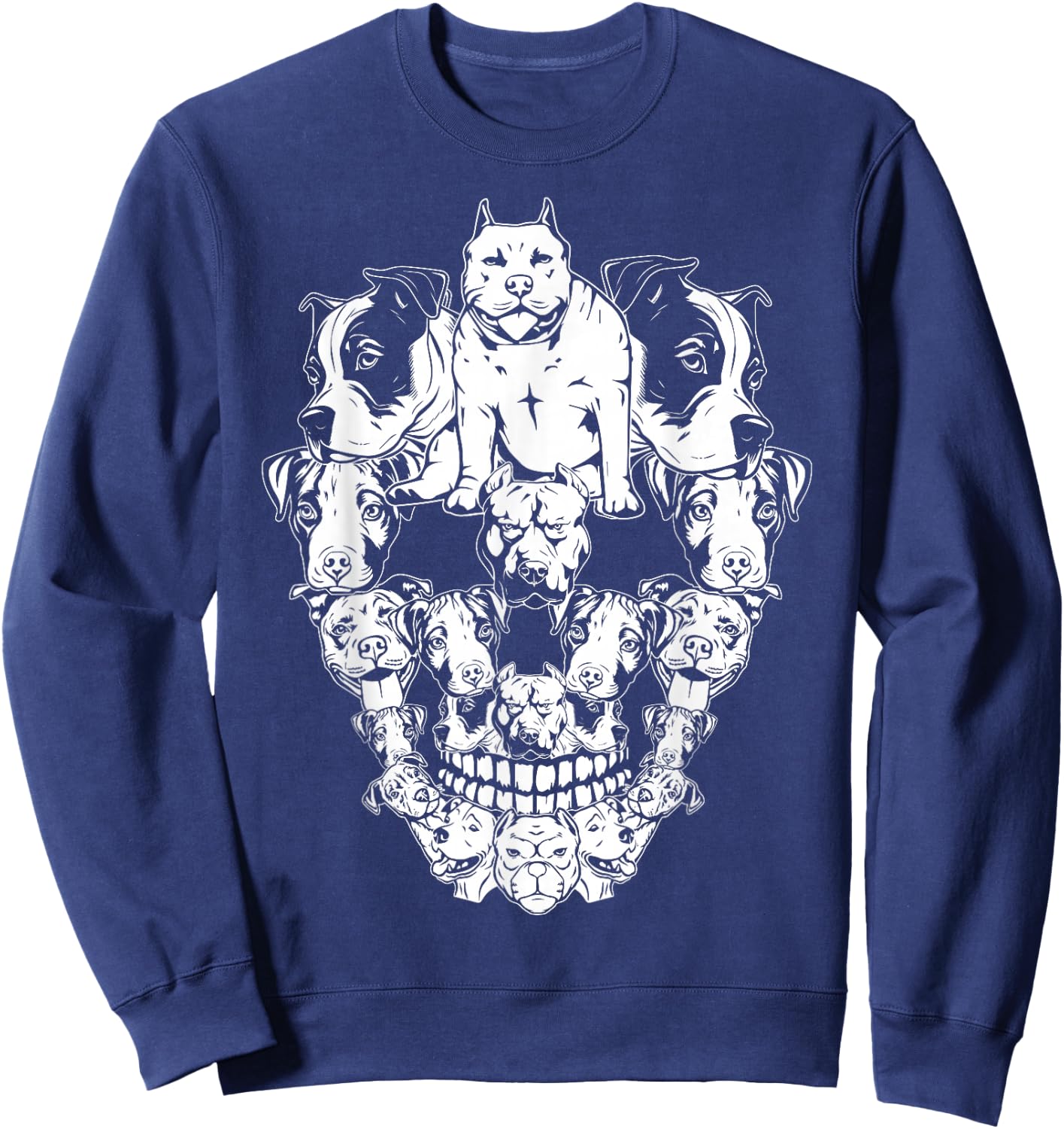 Halloween Pitbull Skull Skeleton Pitbull Dog Costume Spooky Women Kids Sweatshirt - Sweatshirt | Navy