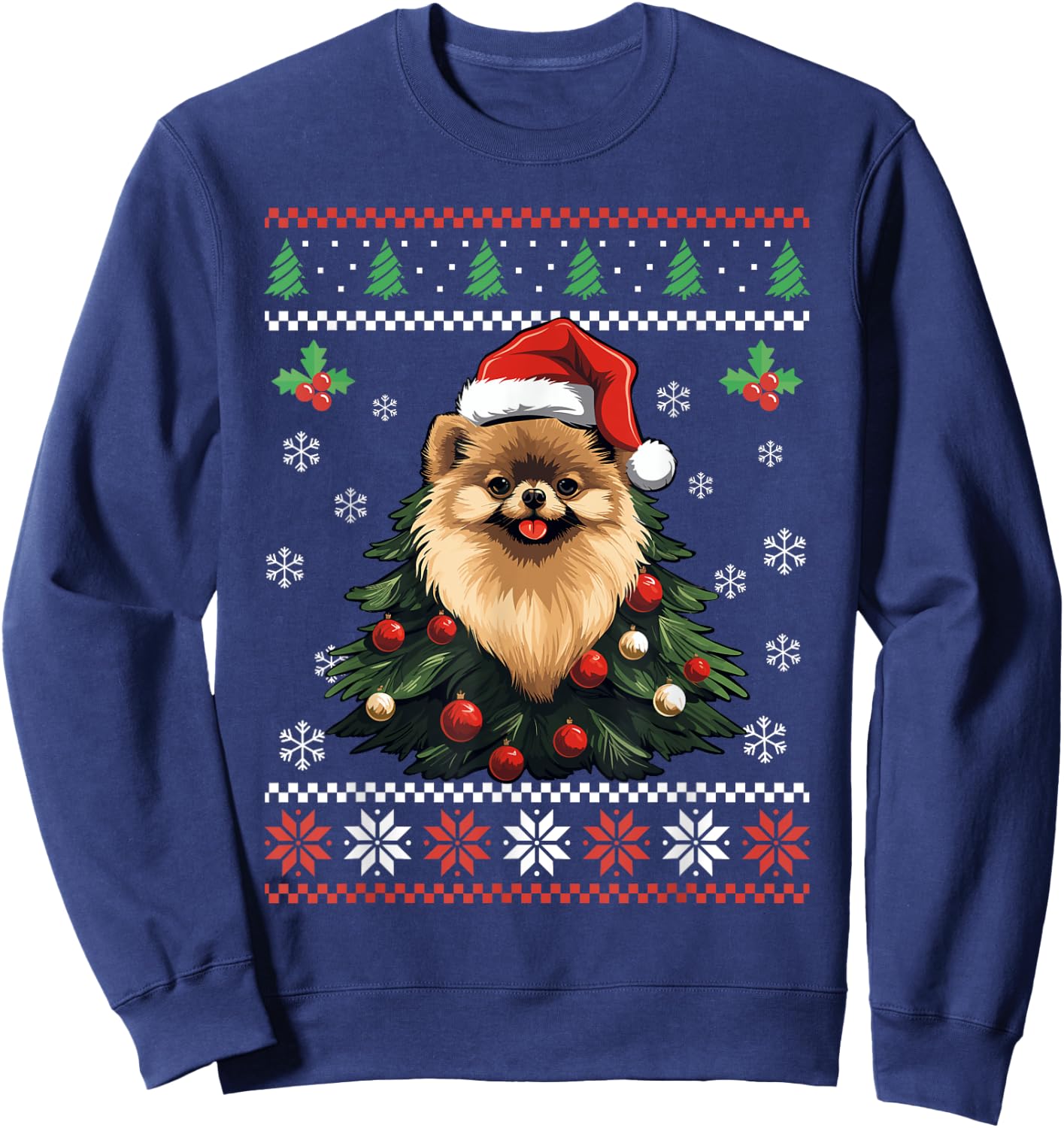 Pomeranian Dog Ugly Christmas Sweater Xmas For Adults Kids Sweatshirt - Sweatshirt | Navy