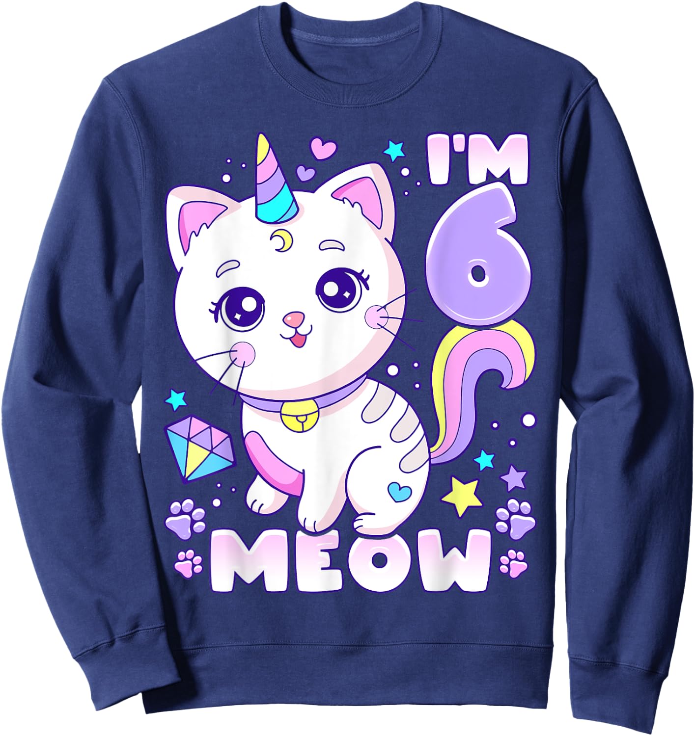 Birthday girl 6 years old, cat, unicorn, 6th birthday Sweatshirt - Sweatshirt | Navy