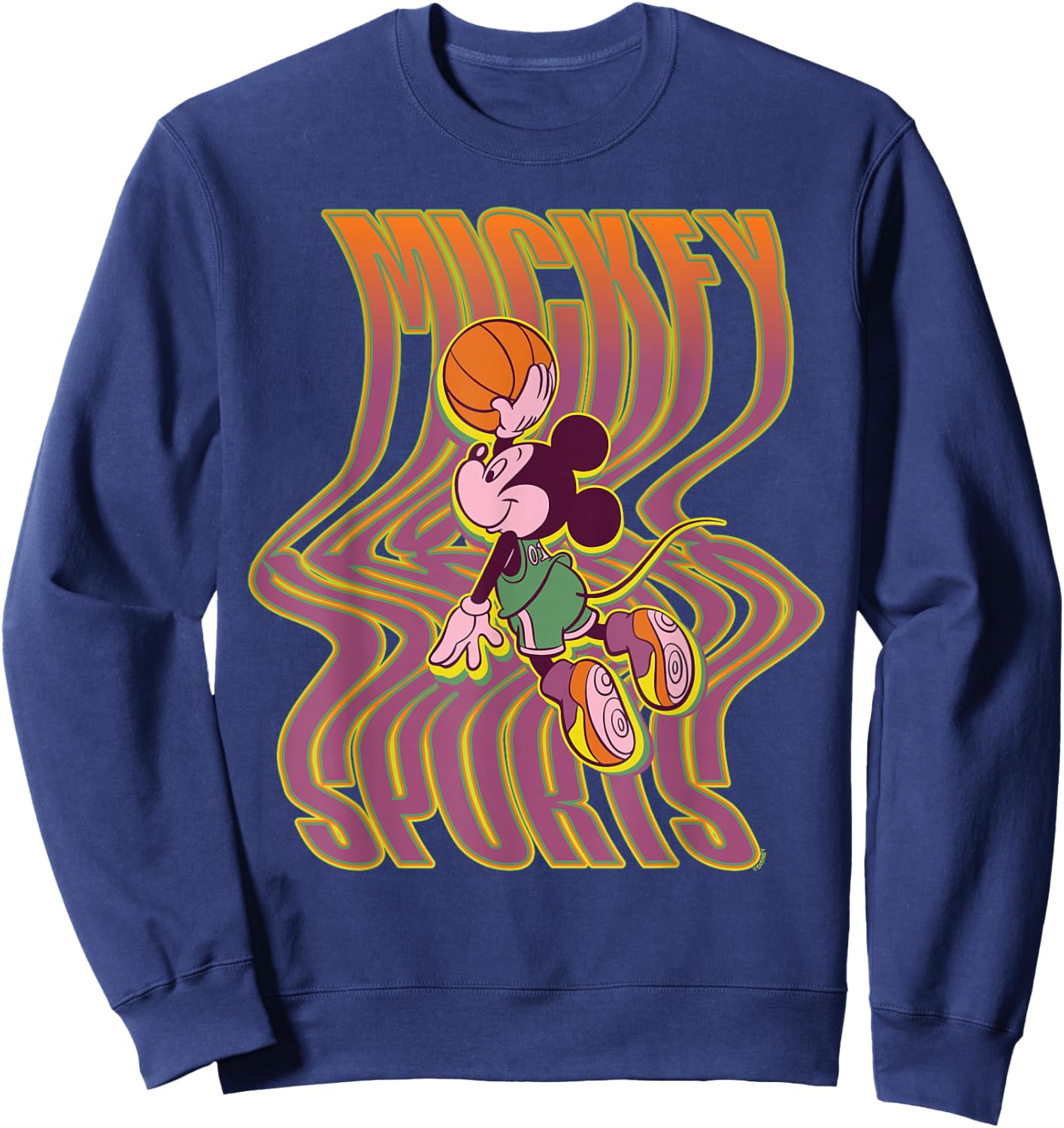 Disney Mickey Mouse Sports Basketball Dunk Wavy Letters Sweatshirt - Sweatshirt | Navy