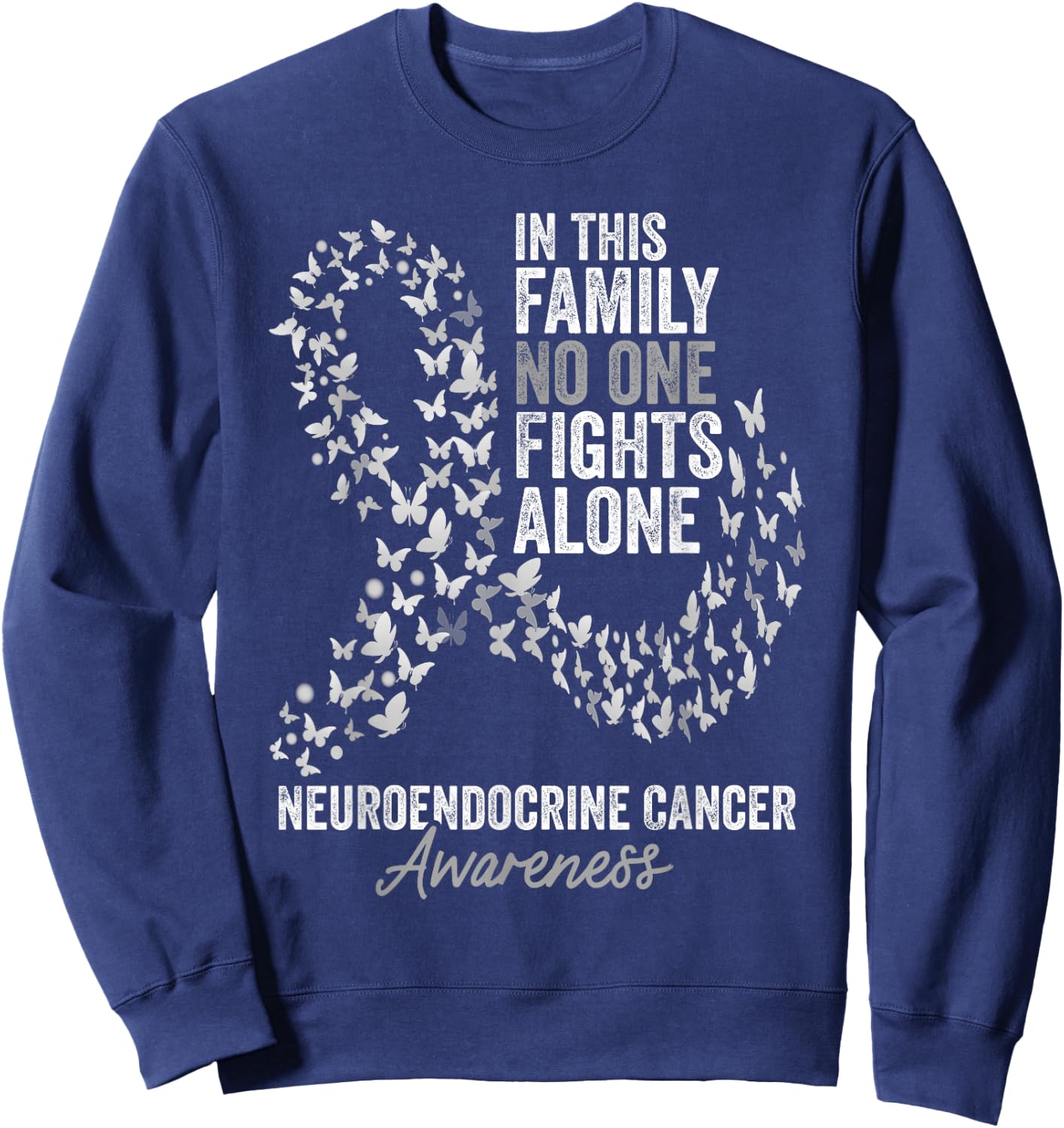 Neuroendocrine Cancer Awareness Month Butterflies Ribbon Sweatshirt - Sweatshirt | Navy