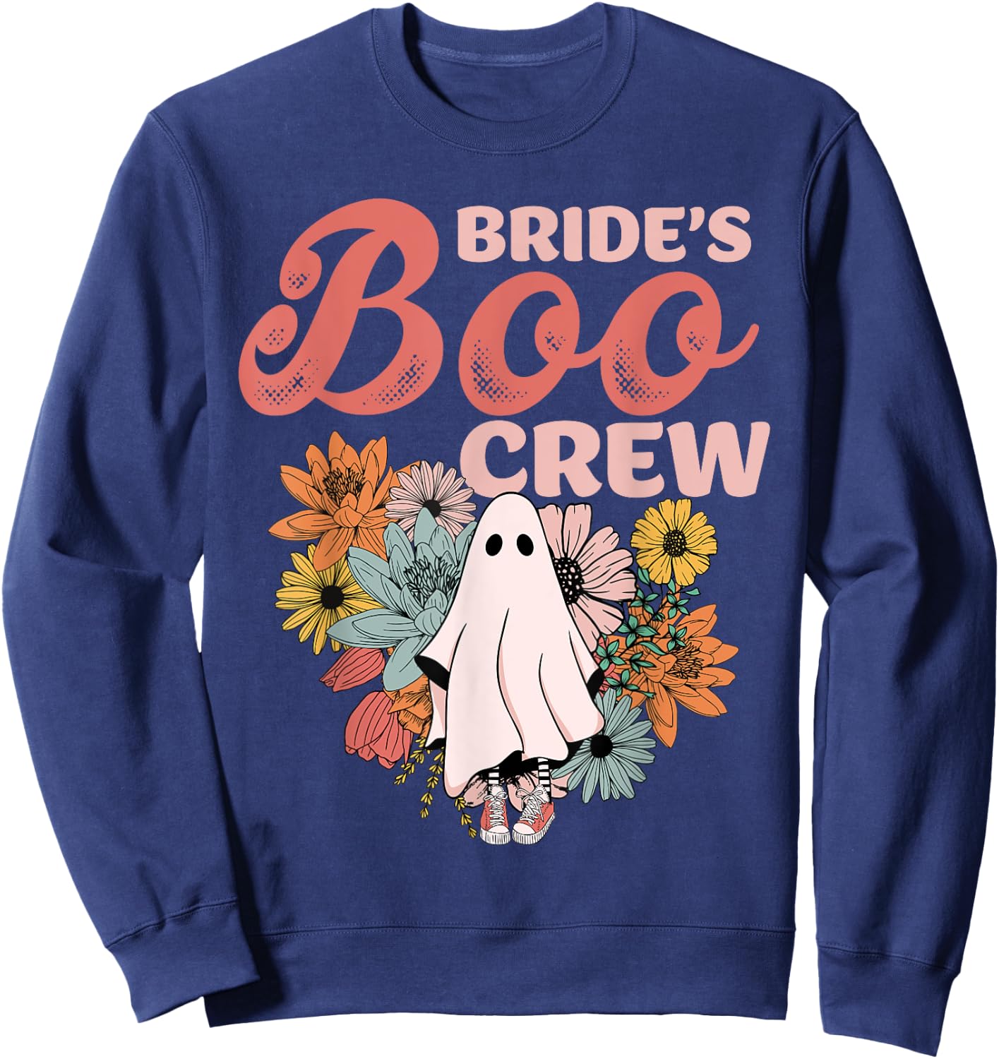 Bride's Boo Crew Floral Ghost Wedding Bachelorette Halloween Sweatshirt - Sweatshirt | Navy