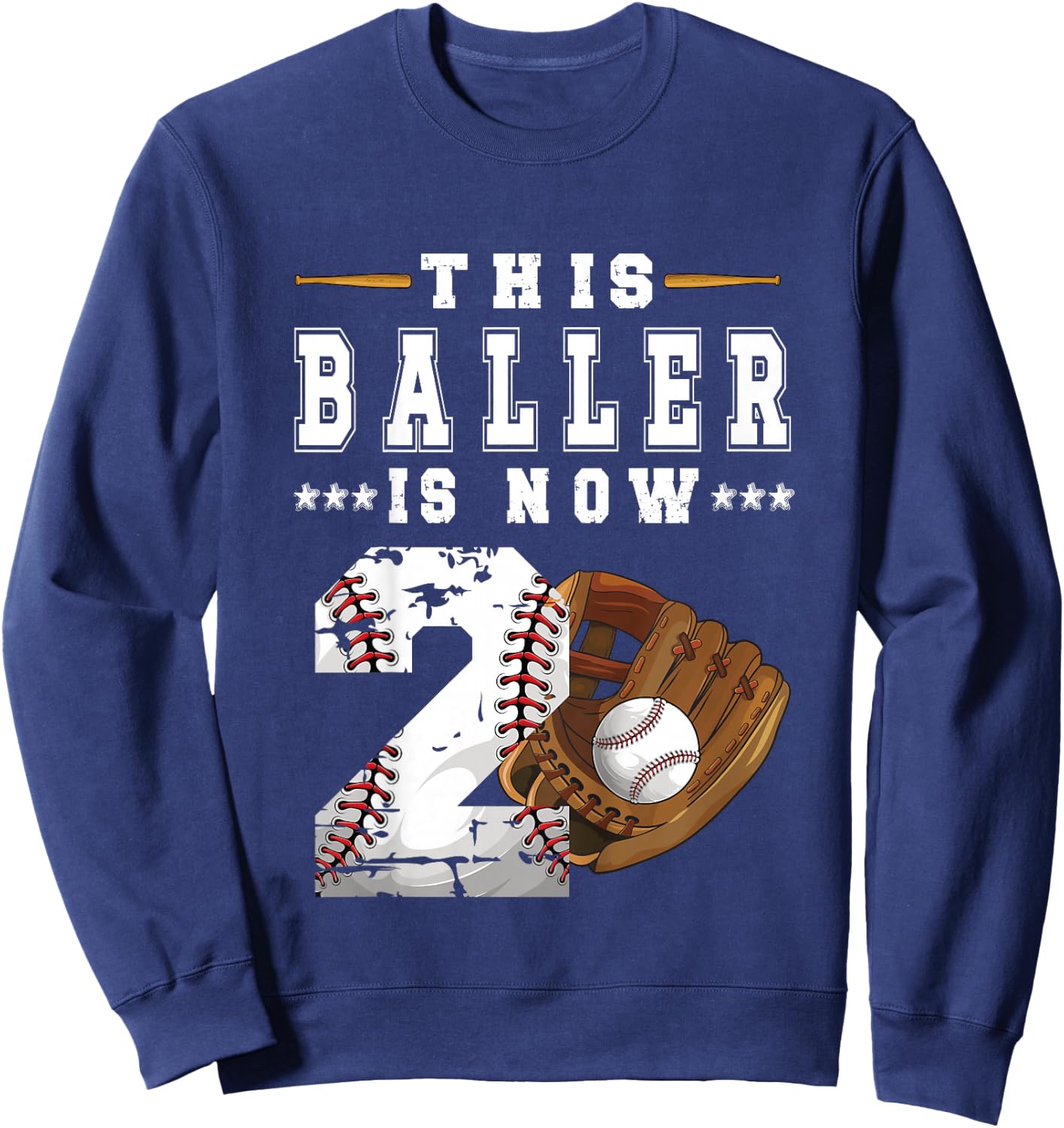 Kids 2nd Birthday Party Baseball Boy Two Year Old Baseball Player Sweatshirt - Sweatshirt | Navy