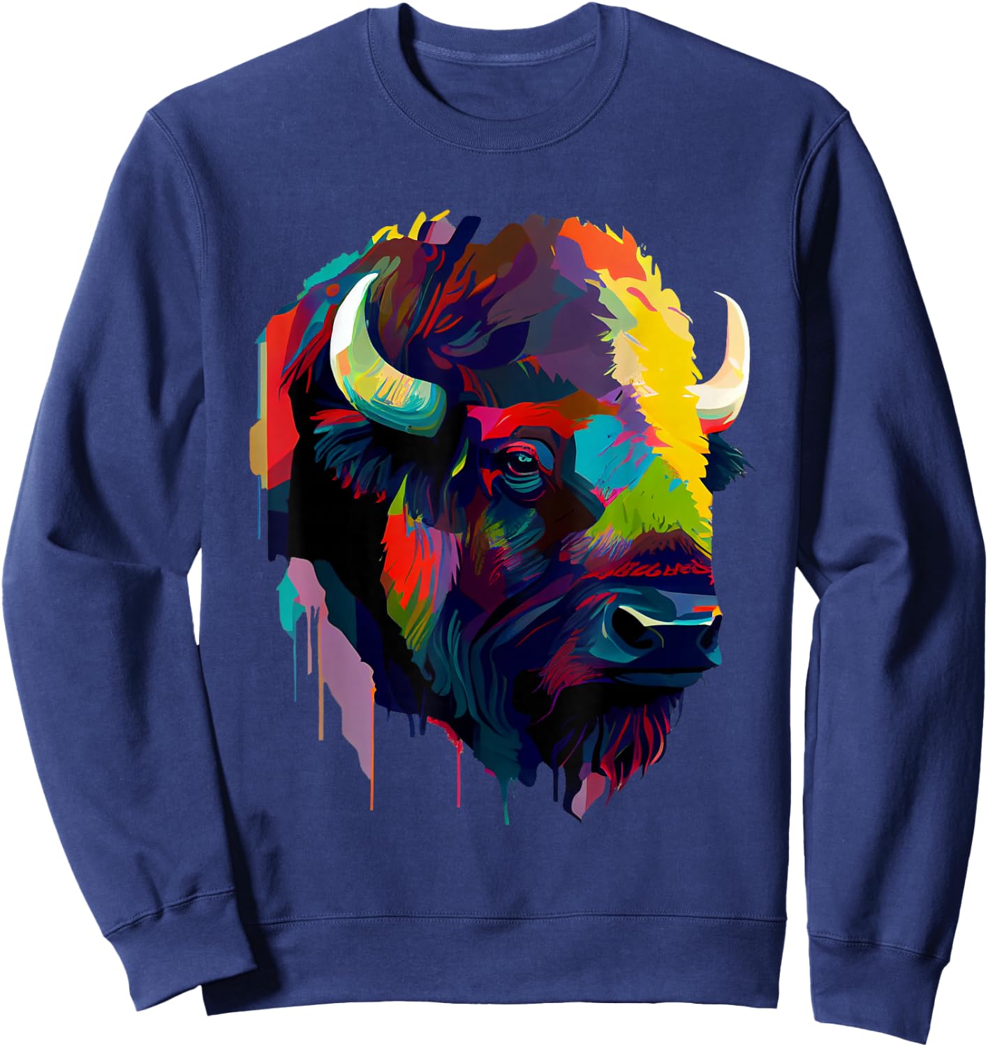 American Bison Lover Colorful Pop Art American Buffalo Bison Sweatshirt - Sweatshirt | Navy