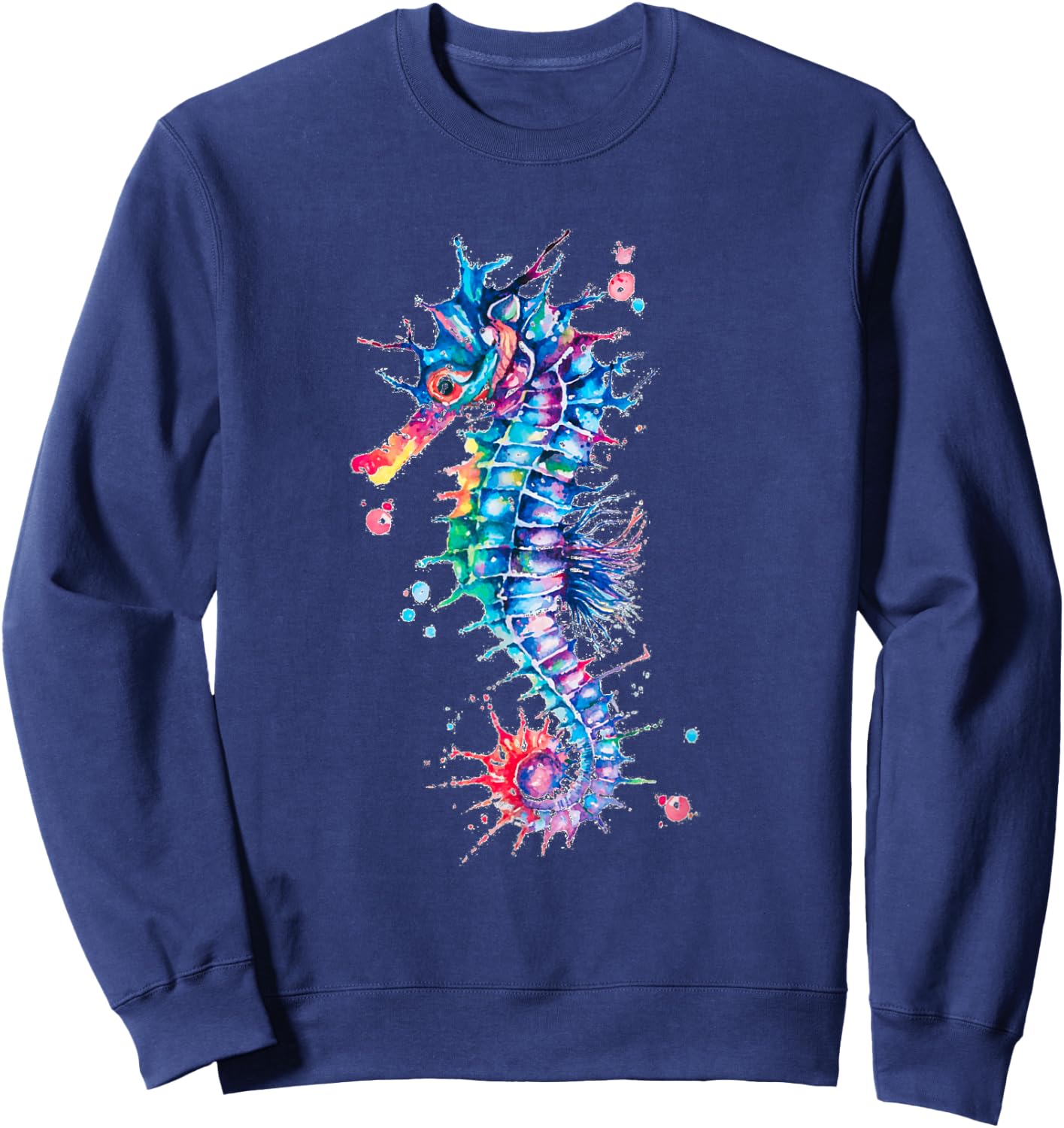 Seahorse Watercolor Ocean Animal Colorful Underwater Fish Sweatshirt - Sweatshirt | Navy
