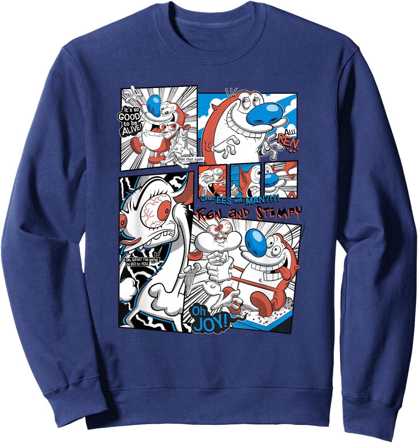 Ren and Stimpy It's So Good To Be Alive Panel Classic Comic Sweatshirt - Sweatshirt | Navy