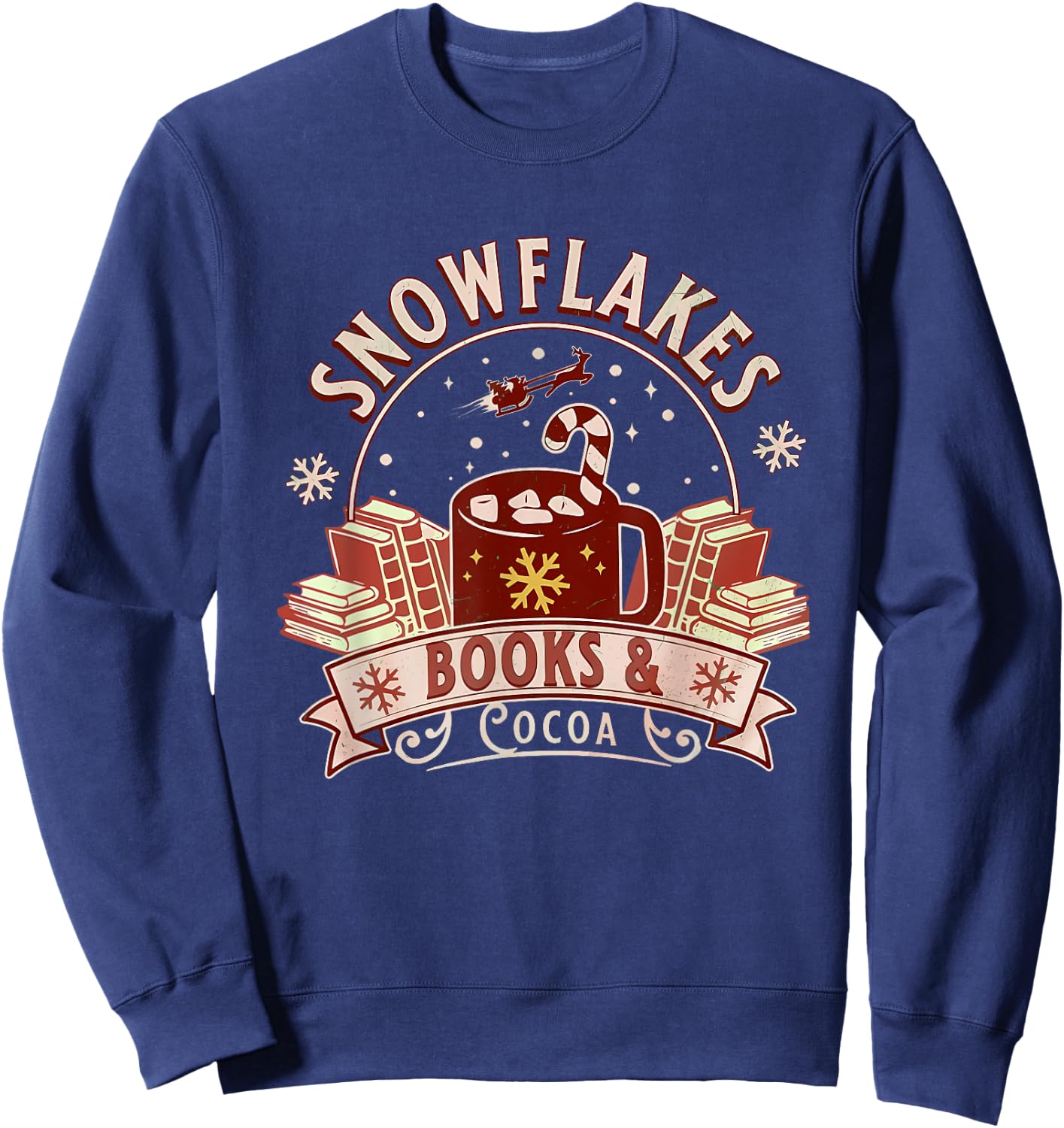 Snowflakes Books & Cocoa Cozy Design Sweatshirt - Sweatshirt | Navy