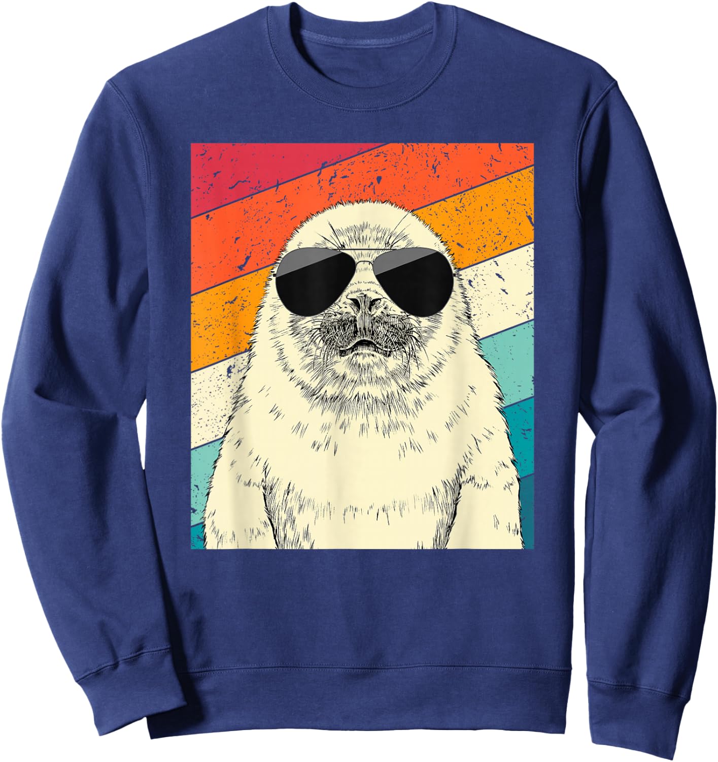 Retro Vintage Seal with Sunglasses Animal Lovers Sweatshirt - Sweatshirt | Navy