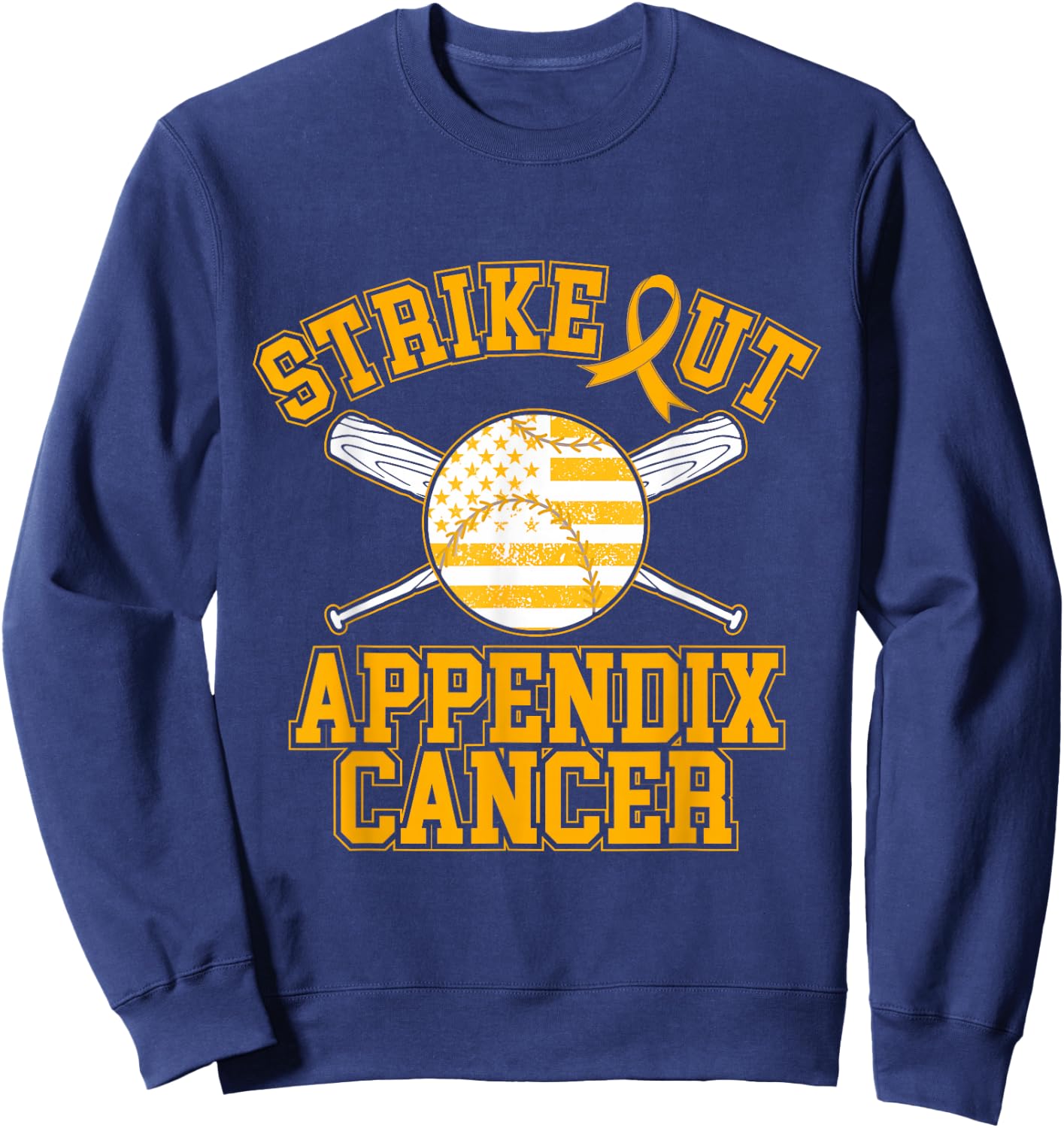 American Flag Strikeout Appendix Cancer Ribbon Baseball Sweatshirt - Sweatshirt | Navy