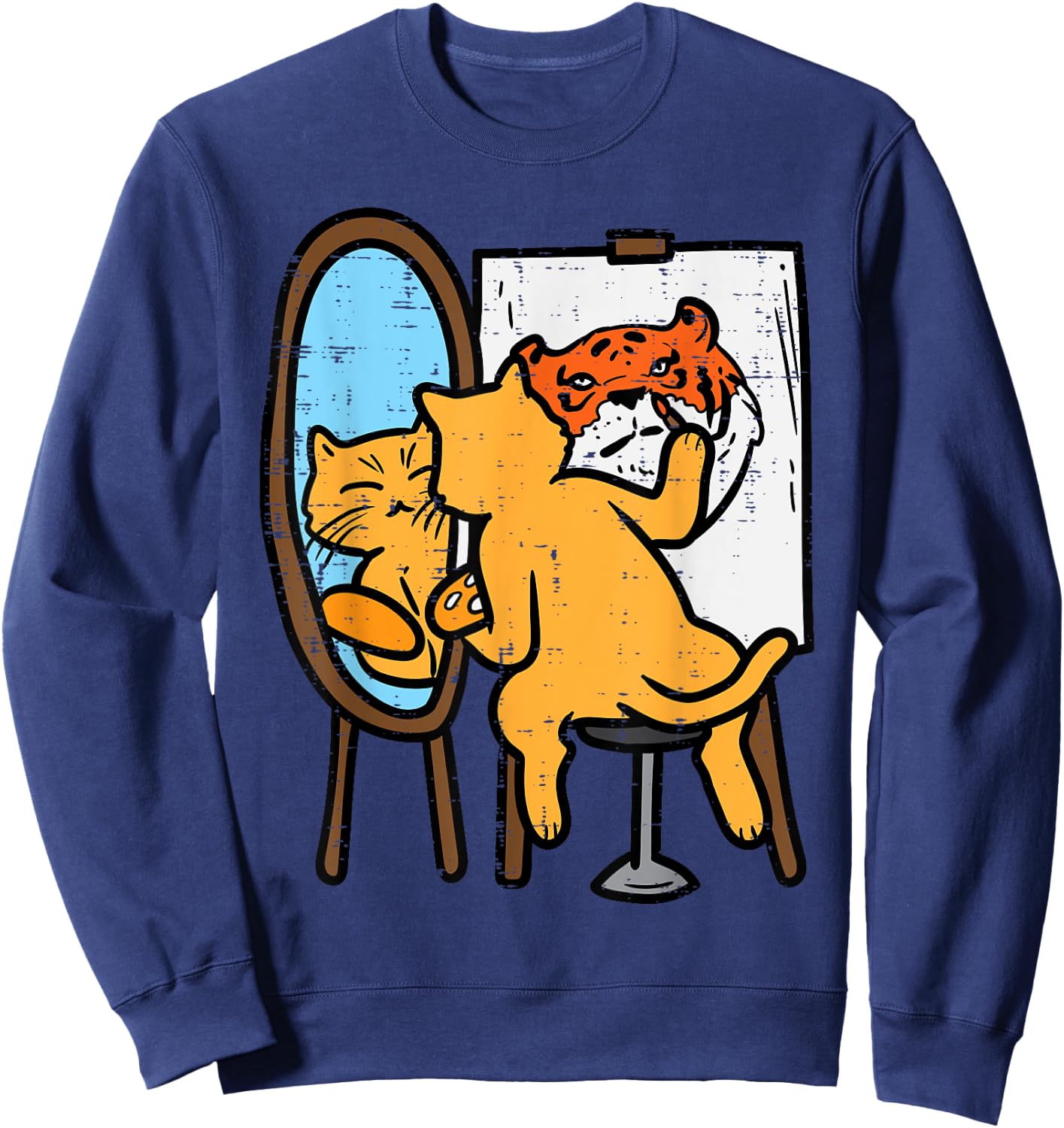 Cat Painting Tiger Funny Humor Inspirational Men Women Kids Sweatshirt - Sweatshirt | Navy