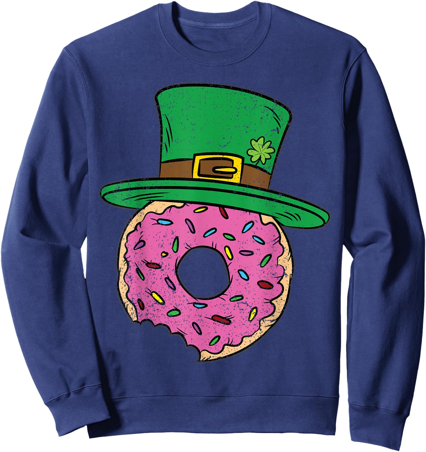 Irish Donut St Patricks Day Doughnut Leprechaun Hat Shamrock Sweatshirt - Sweatshirt | Navy